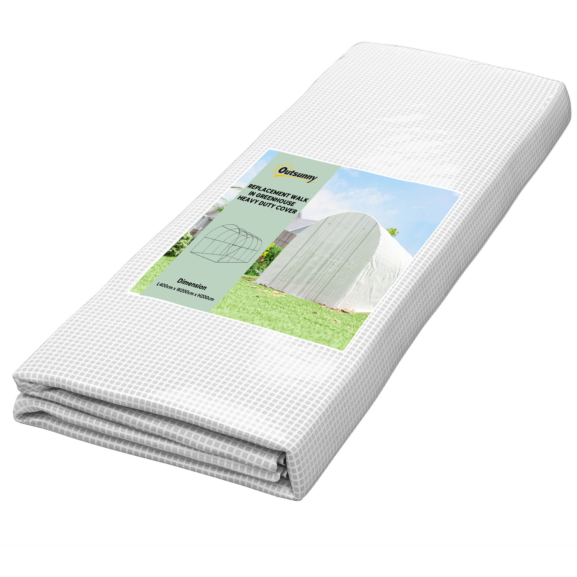 Outsunny Telo per serra 4 x 2 m, impermeabile, con porta, 8 finestre, protezione UV, resistente allo strappo Polietilene Bianco Aosom Italy