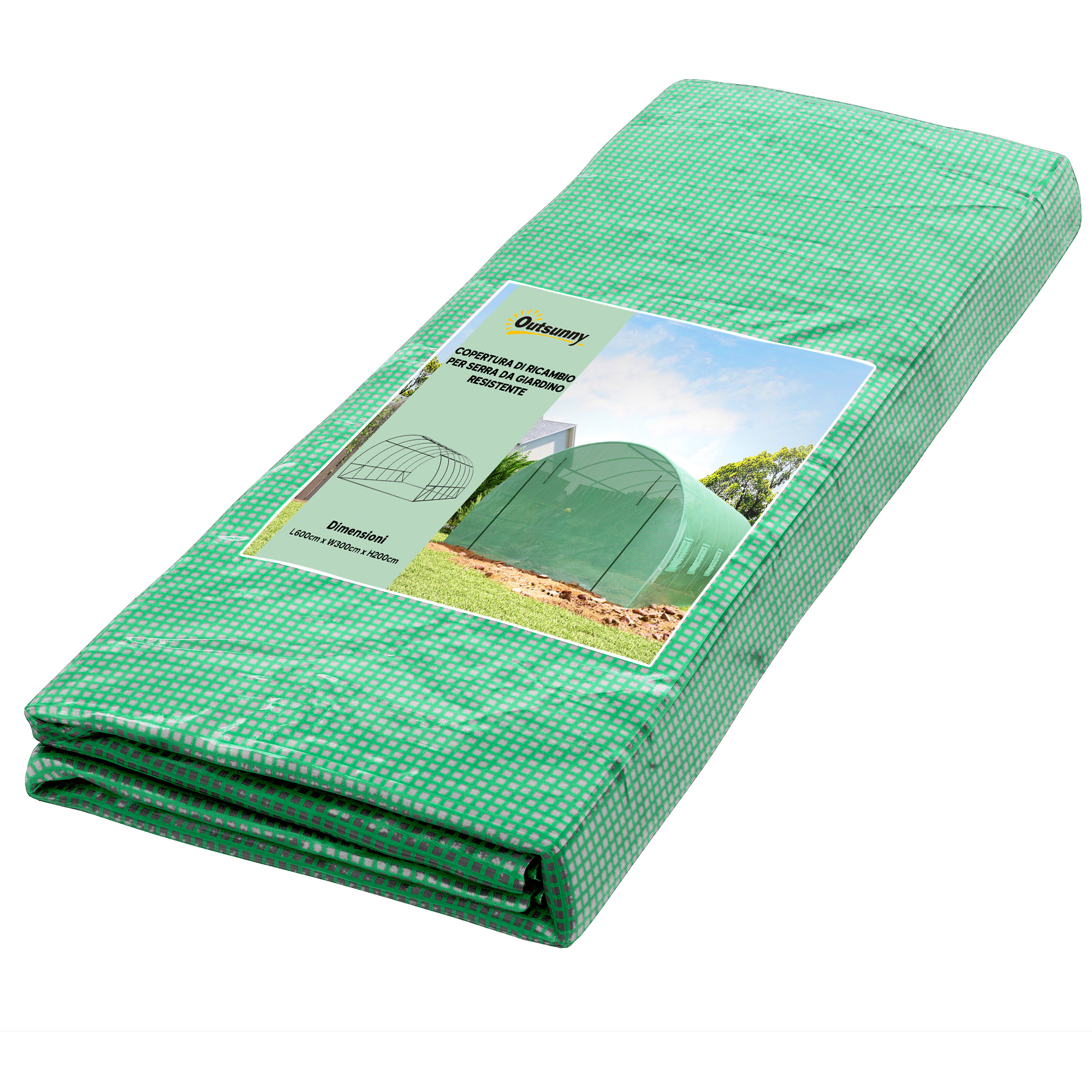 Outsunny Telo per Serra in PE con 12 Finestre, Porta Avvolgibile e Bordi Interrati, 6x3x2 m, Verde Aosom Outsunny Telo per Serra in PE con 12 Finestre, Porta Avvolgibile e Bordi Interrati, 6x3x2 m, Verde Aosom