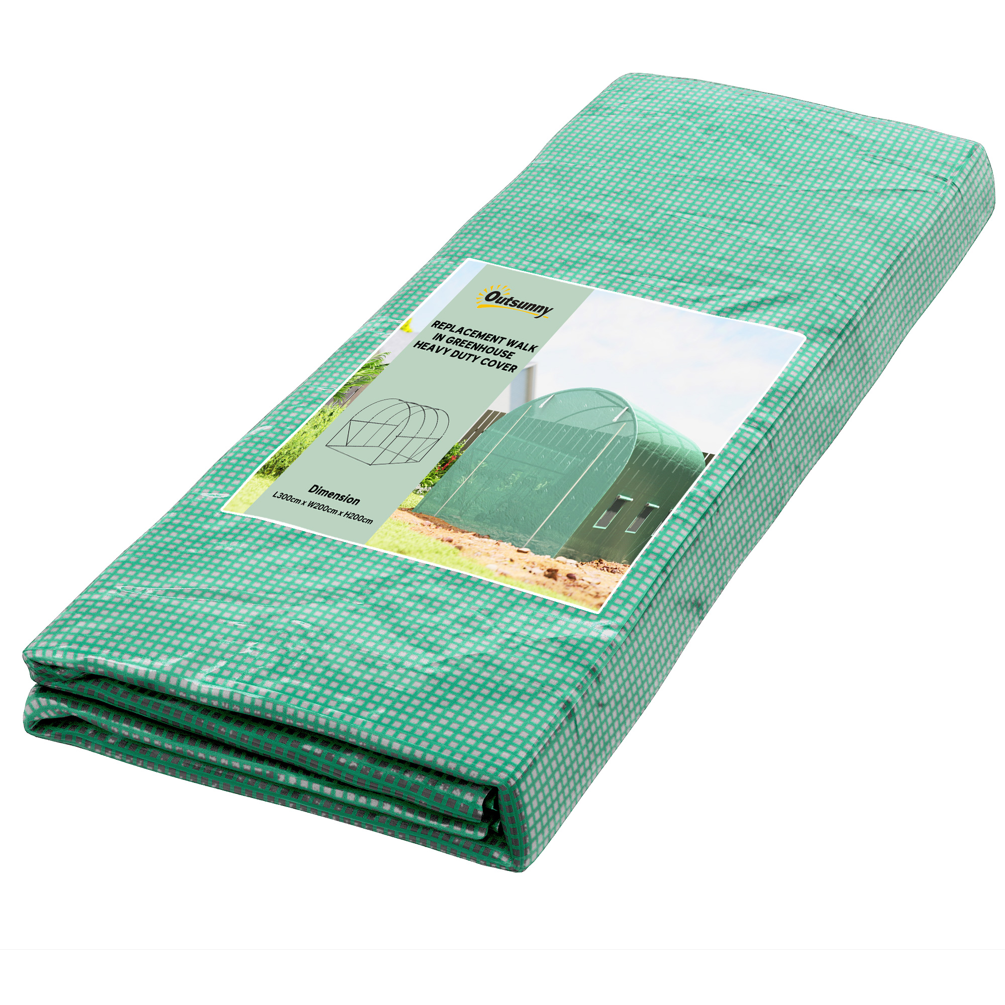 Outsunny Telo per Serra in PE con 6 Finestre, Porta Avvolgibile e Bordi Interrati, 3x2x2 m, Verde