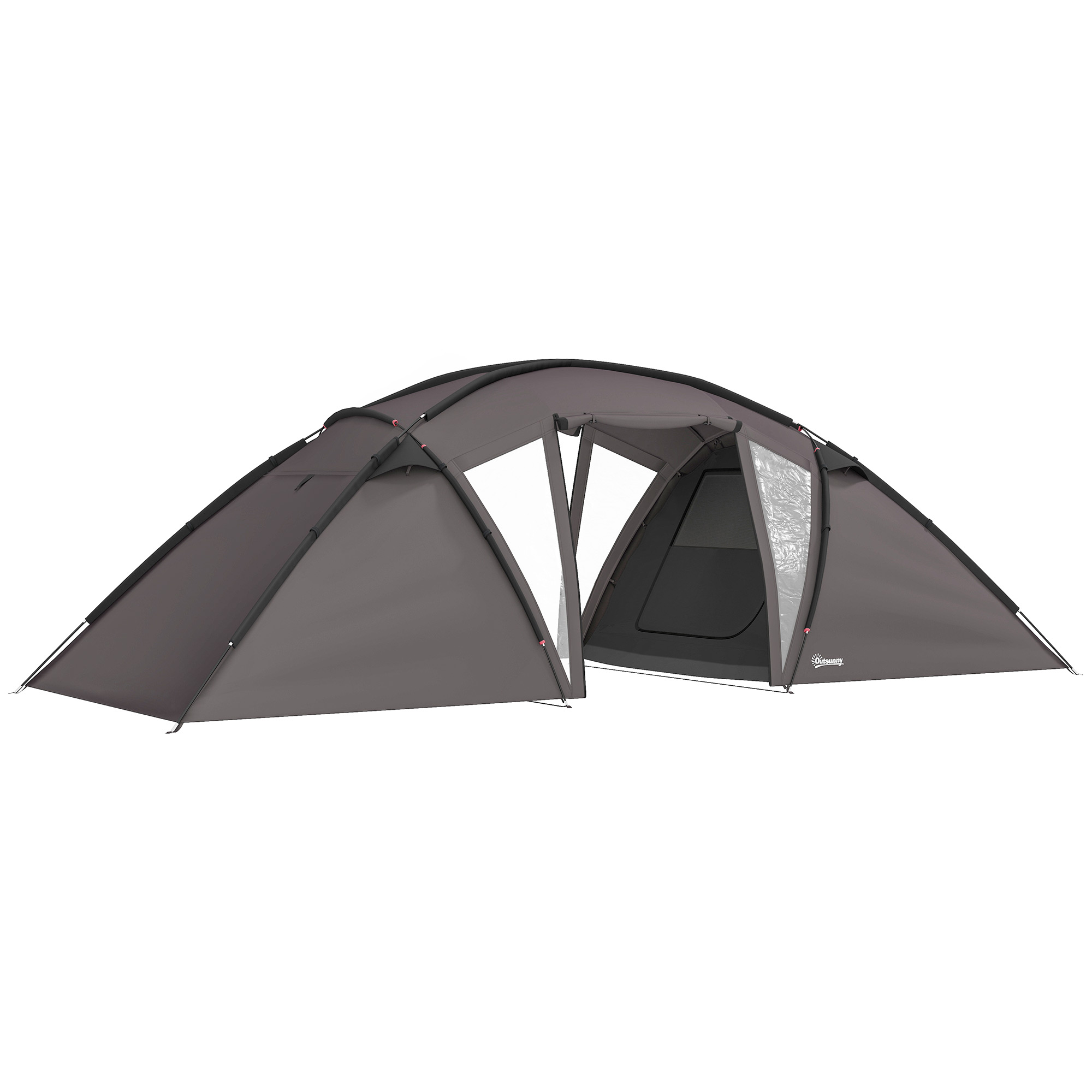 Outsunny Tenda a tunnel da Campeggio Familiare per 4-6 Persone, Impermeabile con 2 porte e Sacca da Trasporto, 615x235x195 cm, Nero Aosom Italy