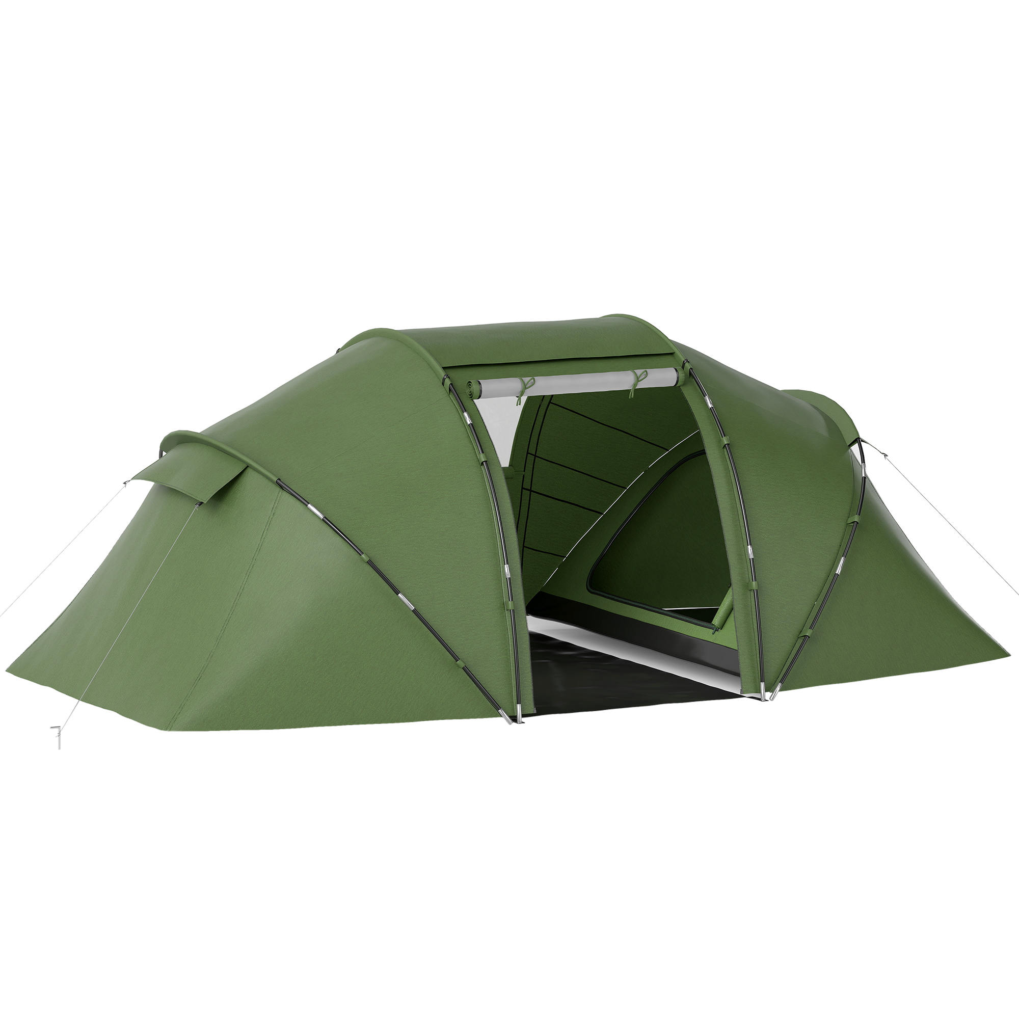 Outsunny Tenda a tunnel per 4–6 persone, tenda da campeggio con porta, telo di fondo, impermeabile 2000 mm Verde Aosom Italy