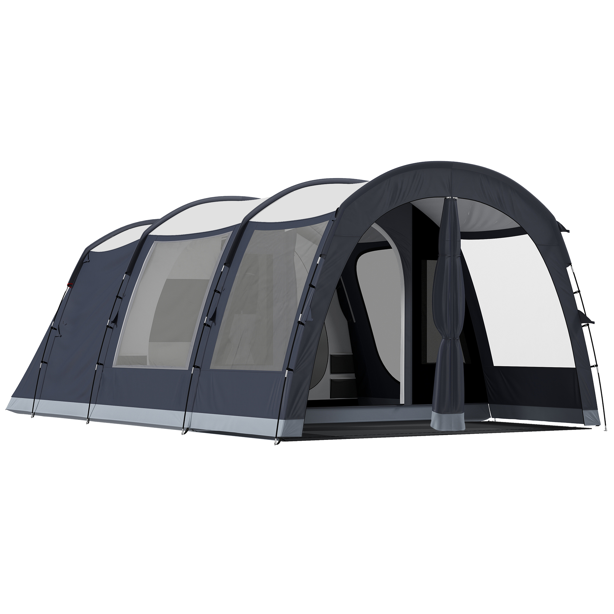 Outsunny Tenda Campeggio a Tunnel per 2-4 Persone Alta 210cm con 2 Stanze, Impermeabile 3000mm per Trekking, Blu navy Aosom Italy