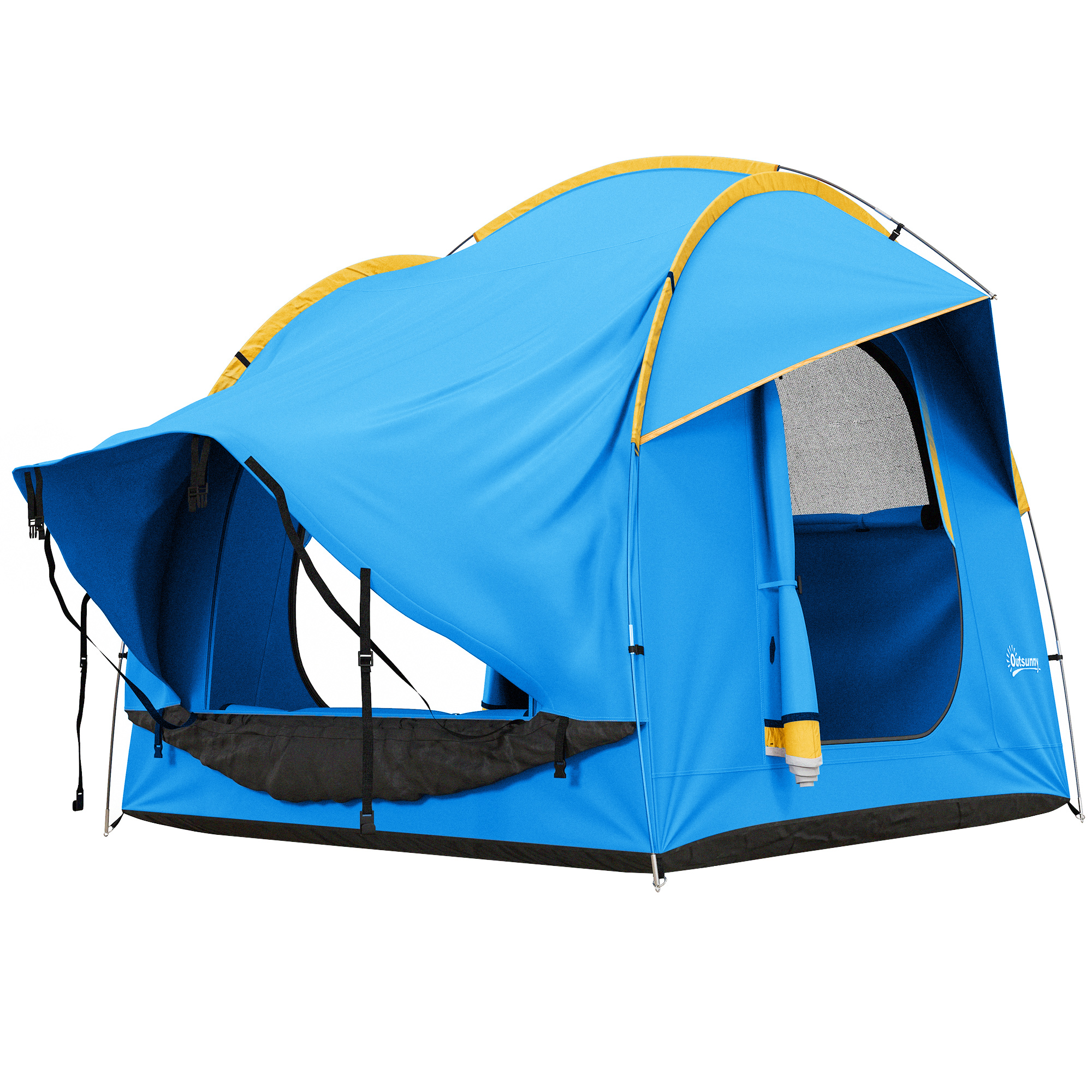 Outsunny Tenda da Auto per SUV Portellone 5-6 Persone con 3 Porte e Finestra in Rete, per Trekking e Escursioni, Blu e Arancione Aosom Italy