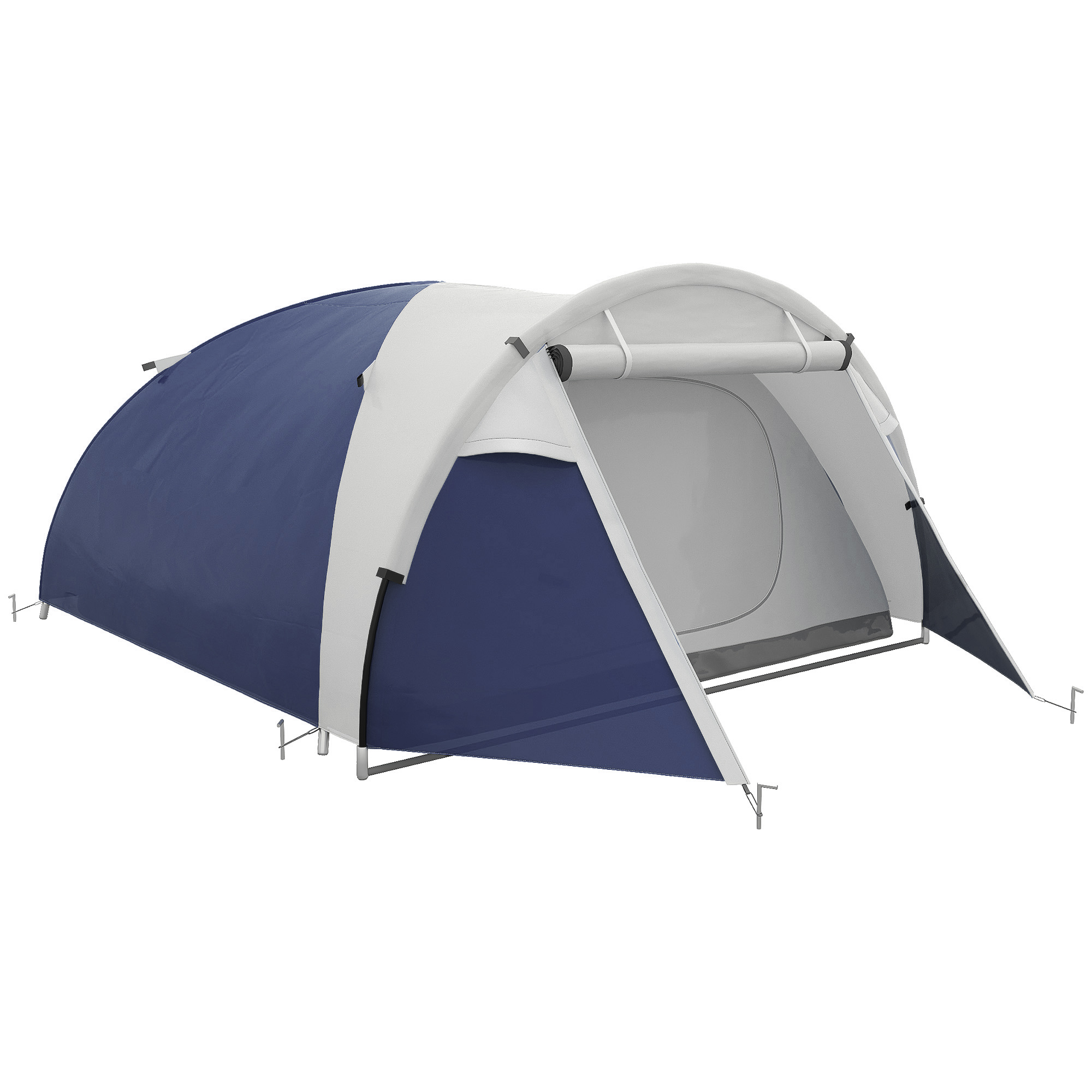 Outsunny Tenda da campeggio 3/4 persone a cupola leggera e ventilata con porte con zip 320 x 240 x 130 cm blu scuro grigio chiaro