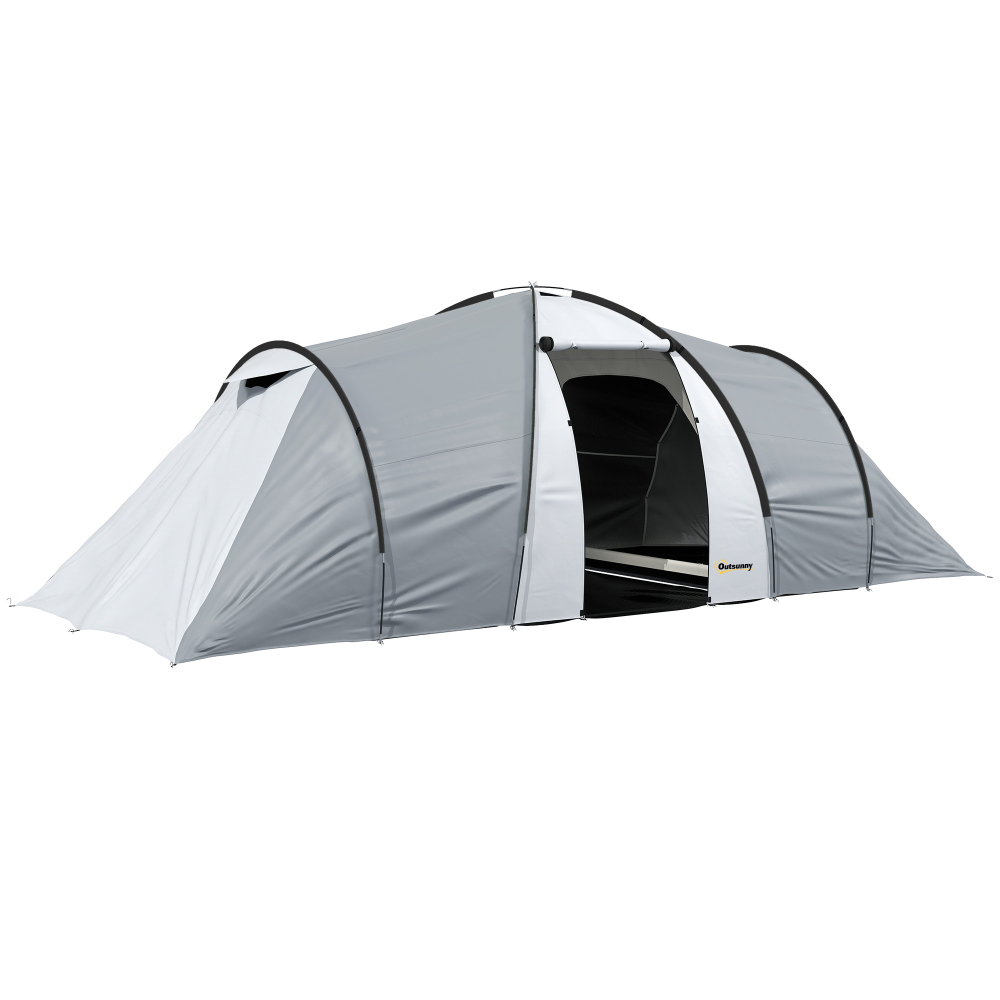 Outsunny Tenda da Campeggio 4-5 Persone con 2 Camere Impermeabile con Baldacchino, 590x245x193cm, Grigio Aosom