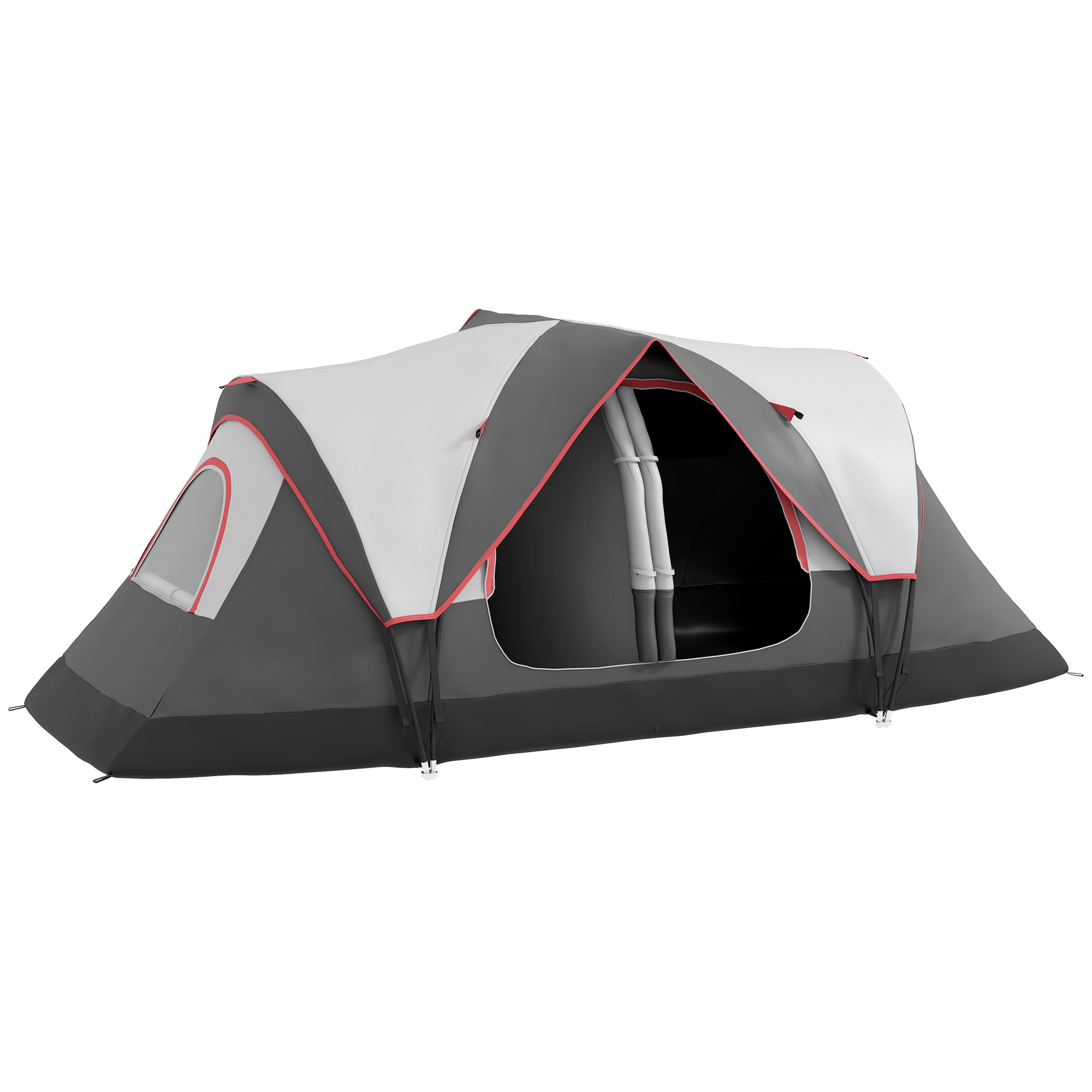 Outsunny Tenda da Campeggio 6 Posti con 2 Stanze Separate, Poliestere e Fibra di Vetro, 450x215x180 cm, Grigio