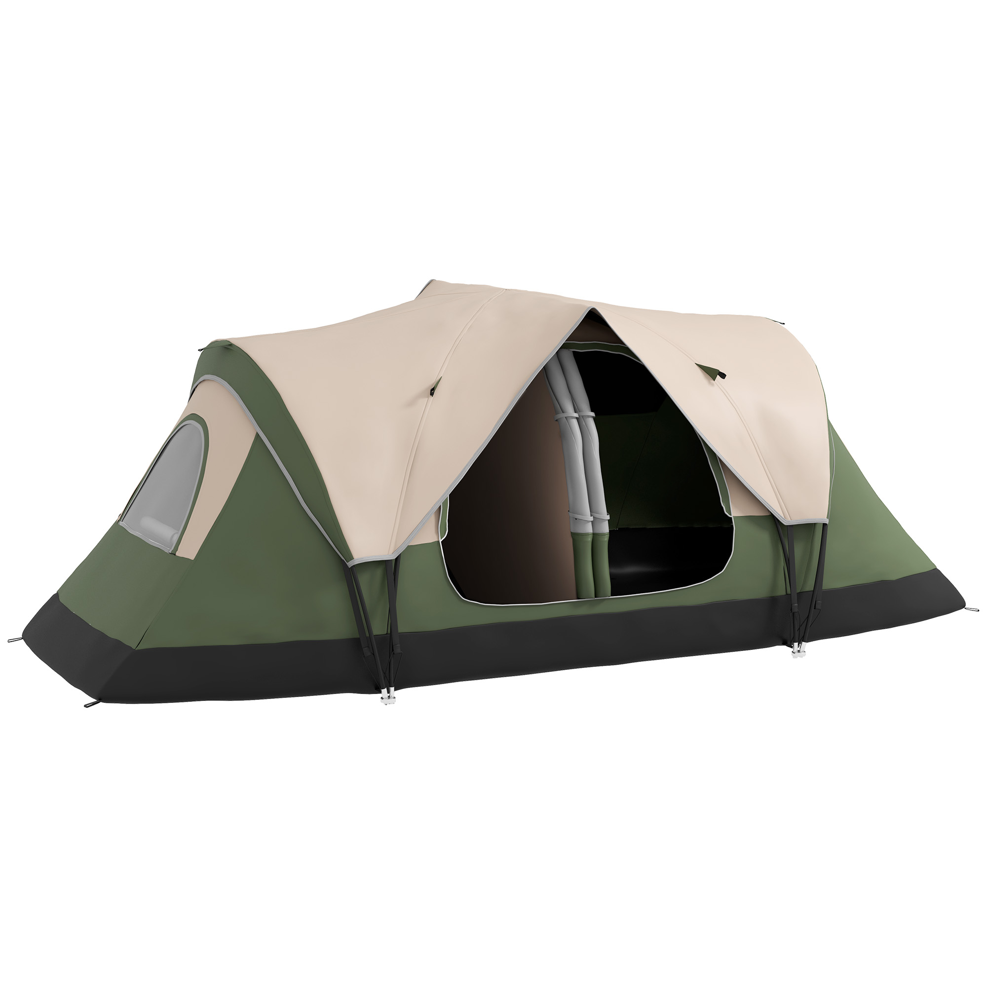 Outsunny Tenda da Campeggio 6 Posti con 2 Stanze Separate, Poliestere e Fibra di Vetro, 450x215x180 cm, Verde Scuro