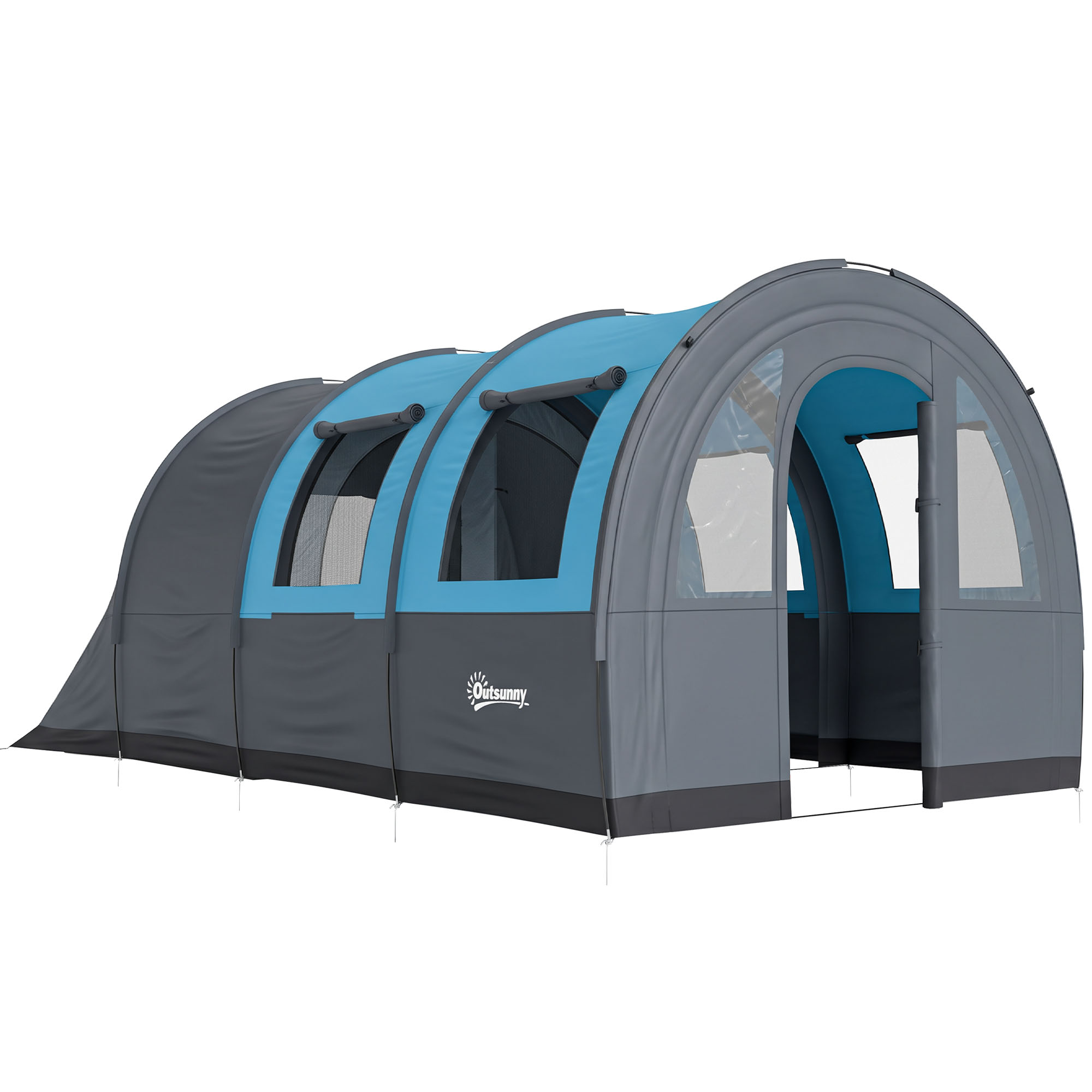 Outsunny Tenda da Campeggio 6 Posti Impermeabile con Zona Notte e Giorno, in Poliestere, 480x260x200 cm, Grigio e Blu Aosom