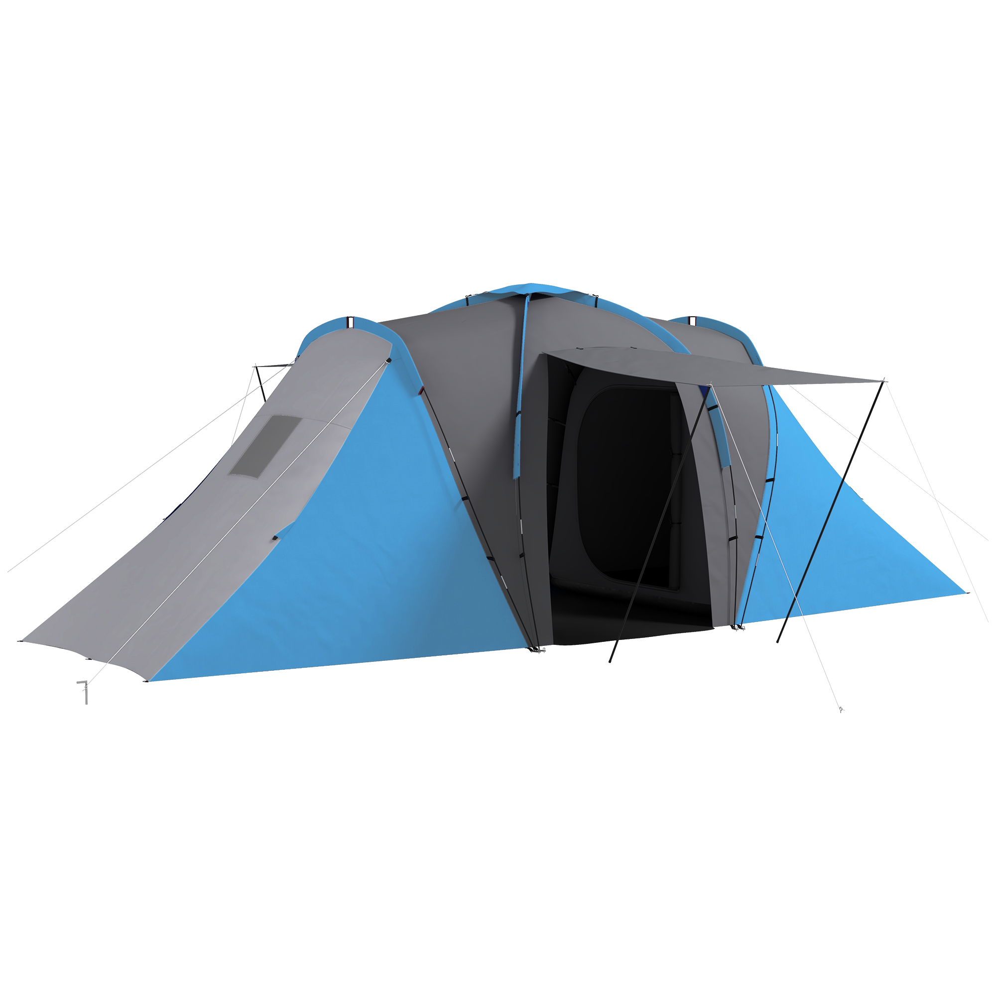 Outsunny Tenda da campeggio familiare 4-6 pers. impermeabile leggera facile da montare 2 grandi porte dim. 5,55 x 2,25 x 1,9 m grigio scuro e blu