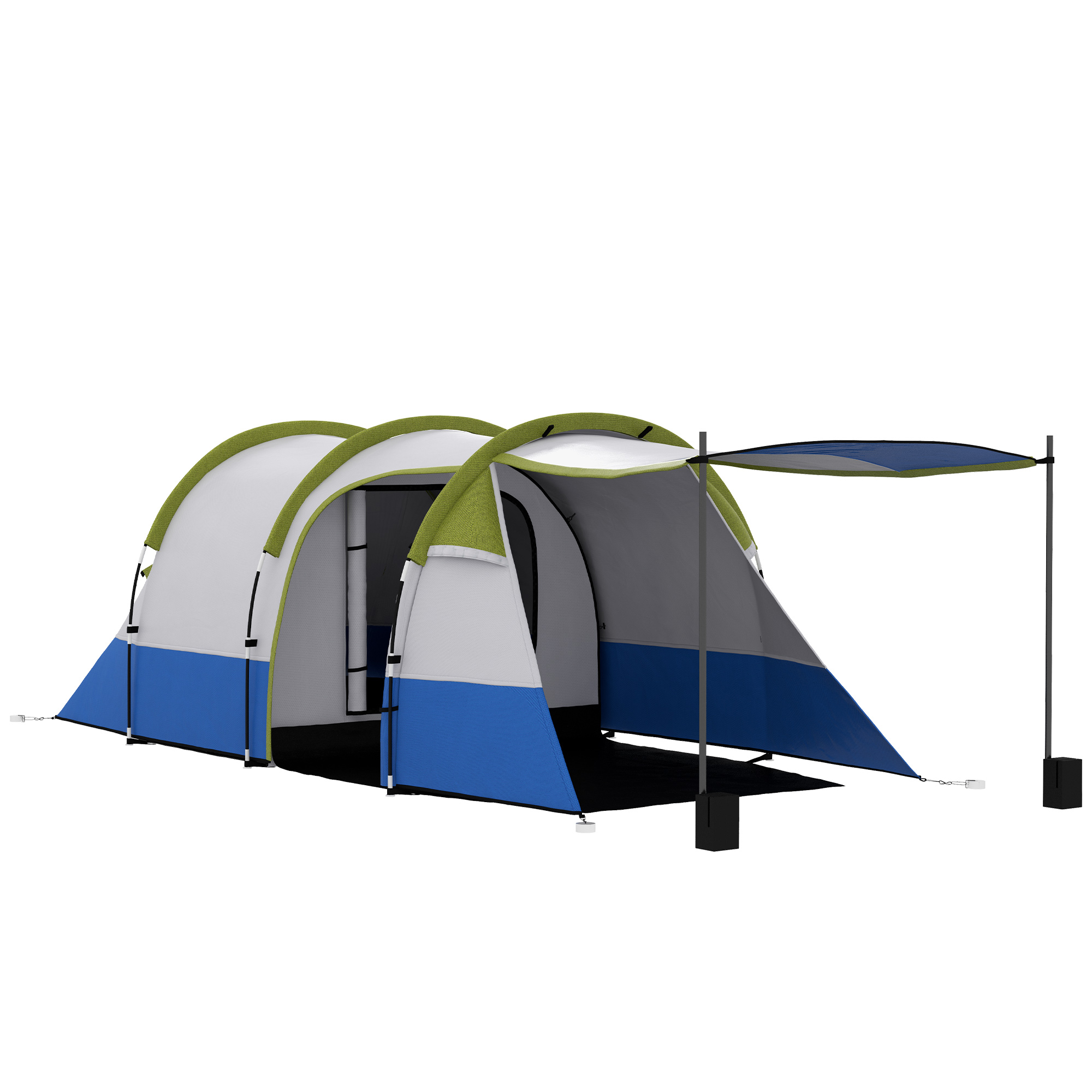 Outsunny Tenda da Campeggio Impermeabile con 2 Aree e 3 Ingressi, in Poliestere e Fibra di Vetro, 420x200x150 cm, Verde