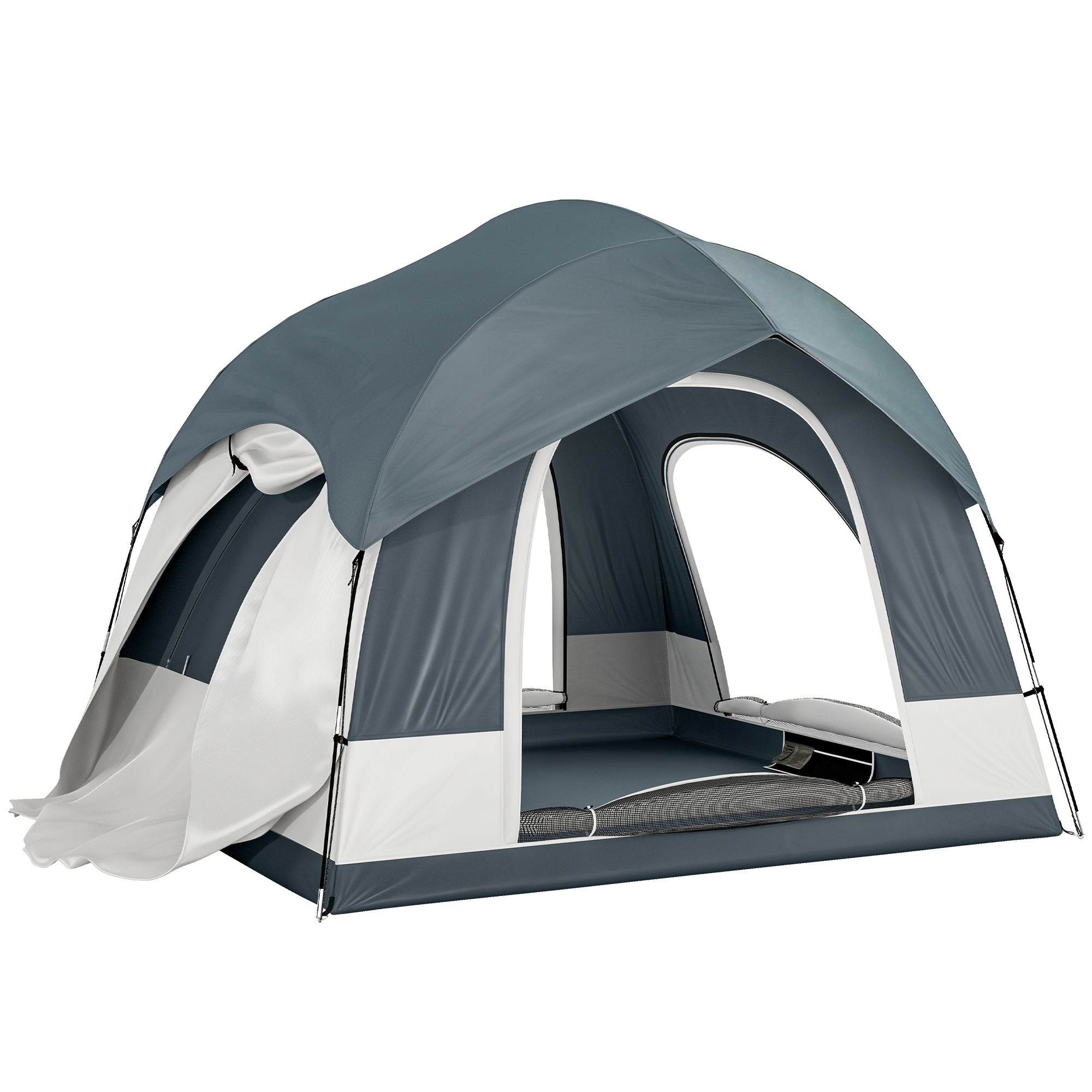 Outsunny Tenda da campeggio per 2-4 persone impermeabile tenda familiare con 3 porte tettuccio antipioggia rimovibile telo di base borsa da trasporto Blu scuro Aosom Italy