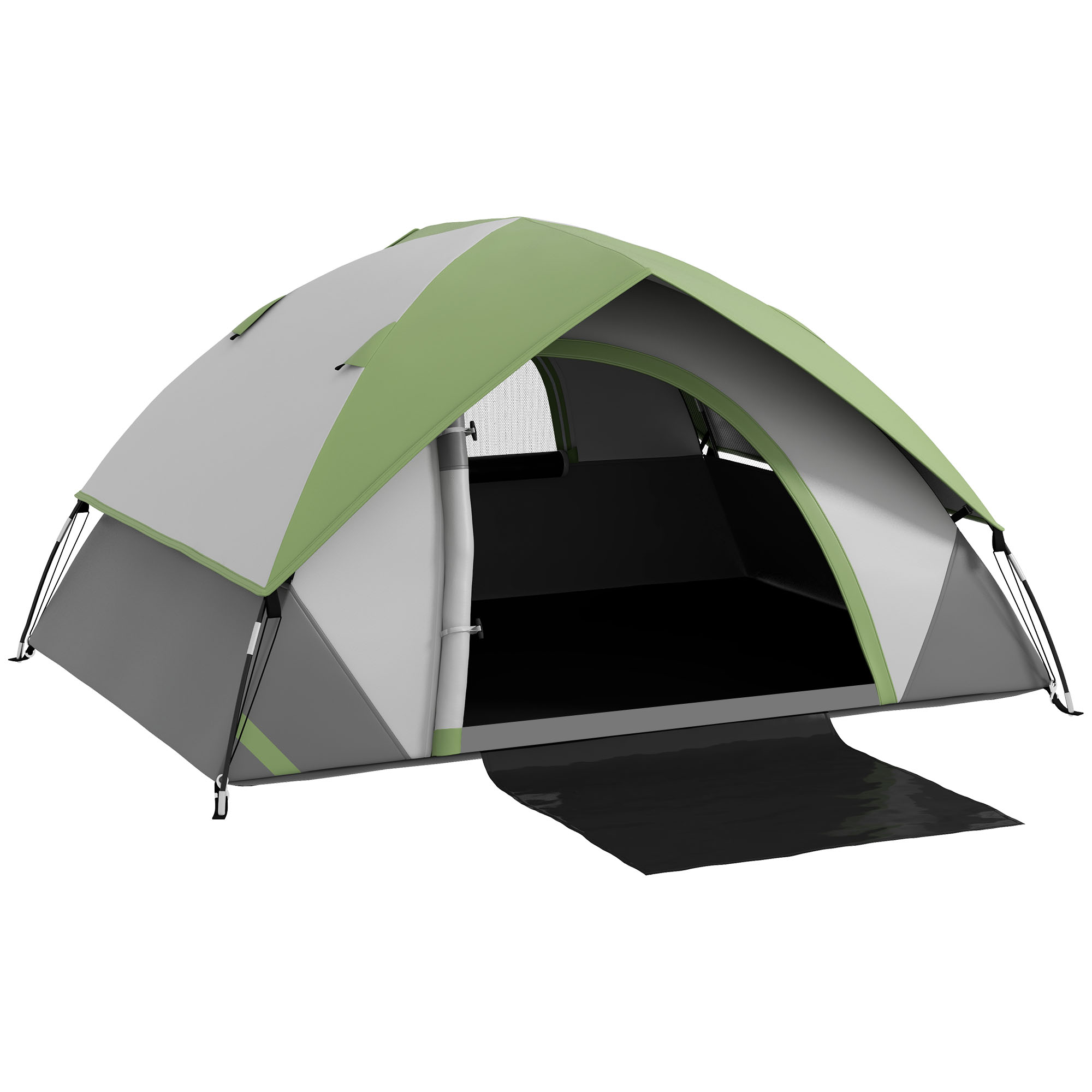 Outsunny Tenda da Campeggio Singola con Finestra a Rete, in Poliestere, Fibra di Vetro e PE, 270x210x150 cm, Grigio e Verde Aosom Outsunny Tenda da Campeggio Singola con Finestra a Rete, in Poliestere, Fibra di Vetro e PE, 270x210x150 cm, Grigio e Verde Aosom