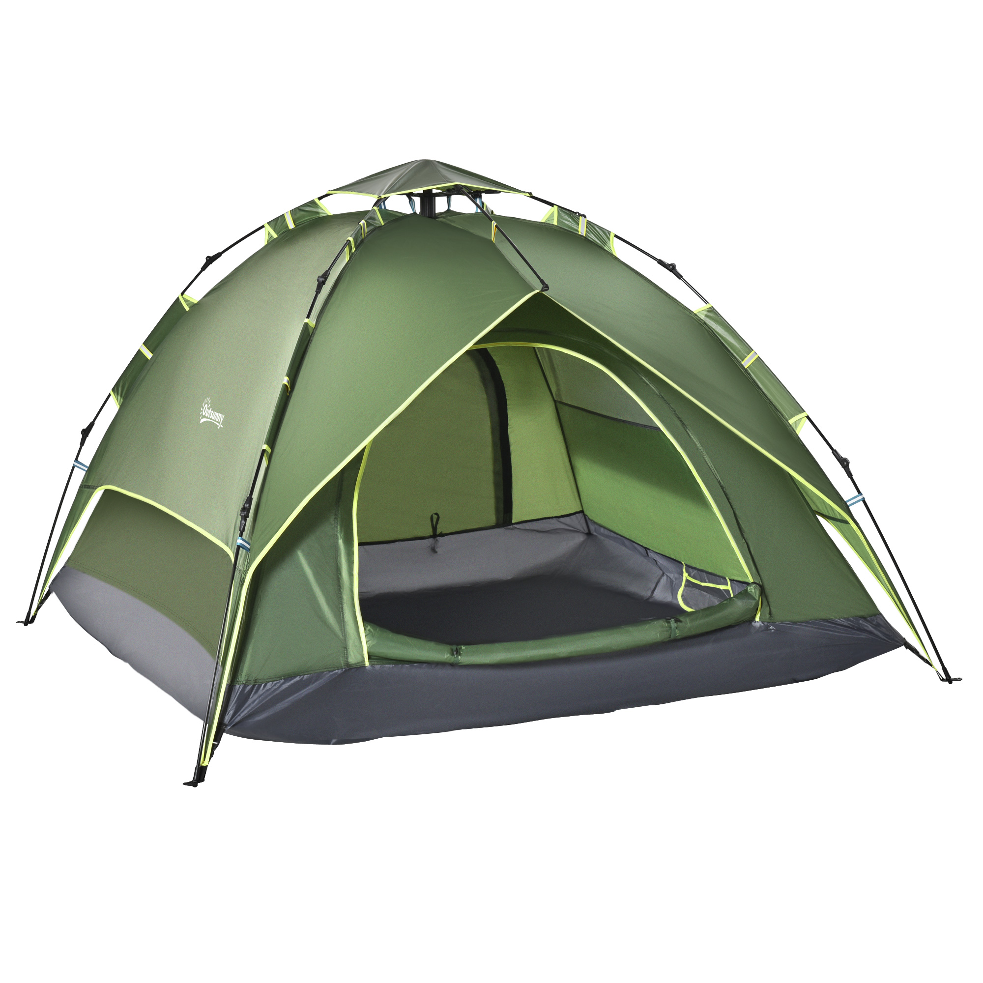 Outsunny Tenda da campeggio tenda pop up leggera 2-3 pers. - 2 grandi porte - 210 x 210 x 140 cm fibra di vetro poliestere