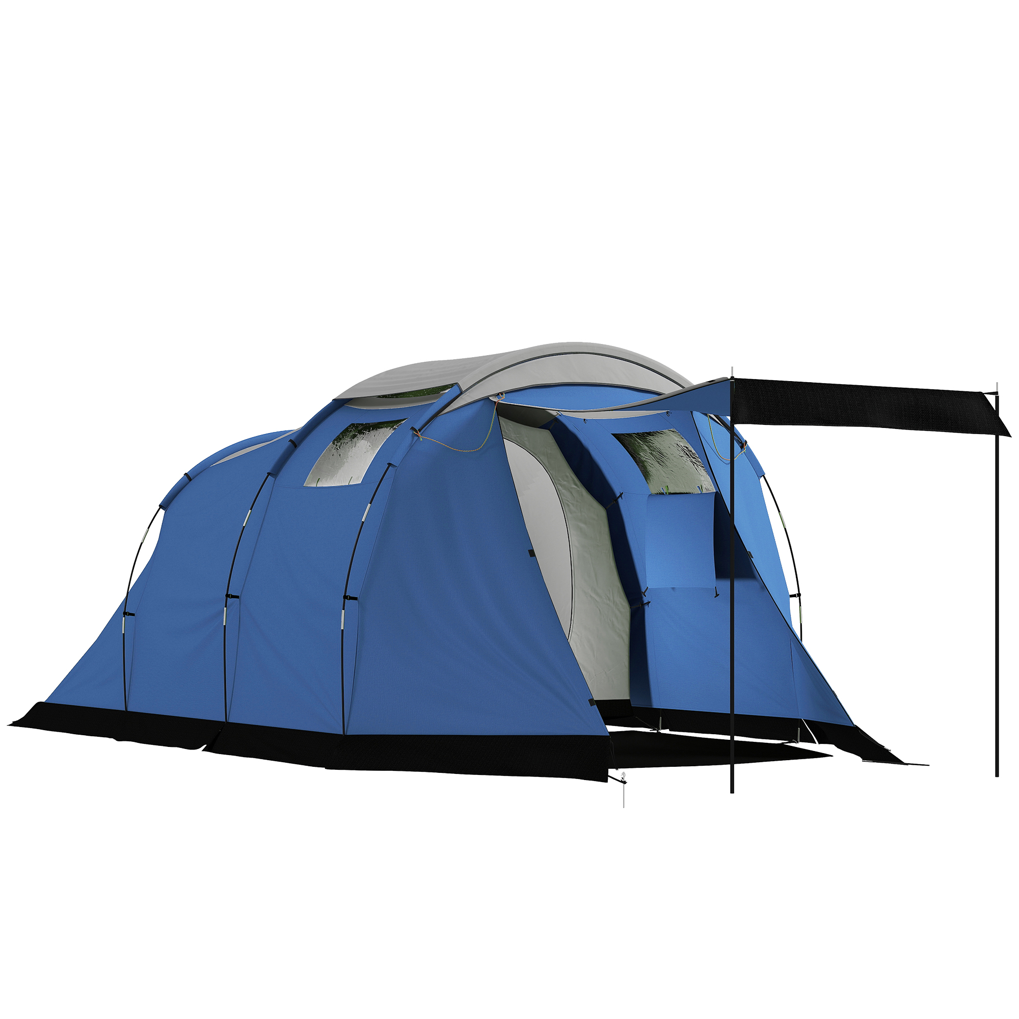 Outsunny Tenda da Campeggio Tunnel per 4 Persone Impermeabile, con Telo Antipioggia Rimovibile e Tappeto in Plastica, Altezza 190 cm, Blu Scuro Aosom Italy