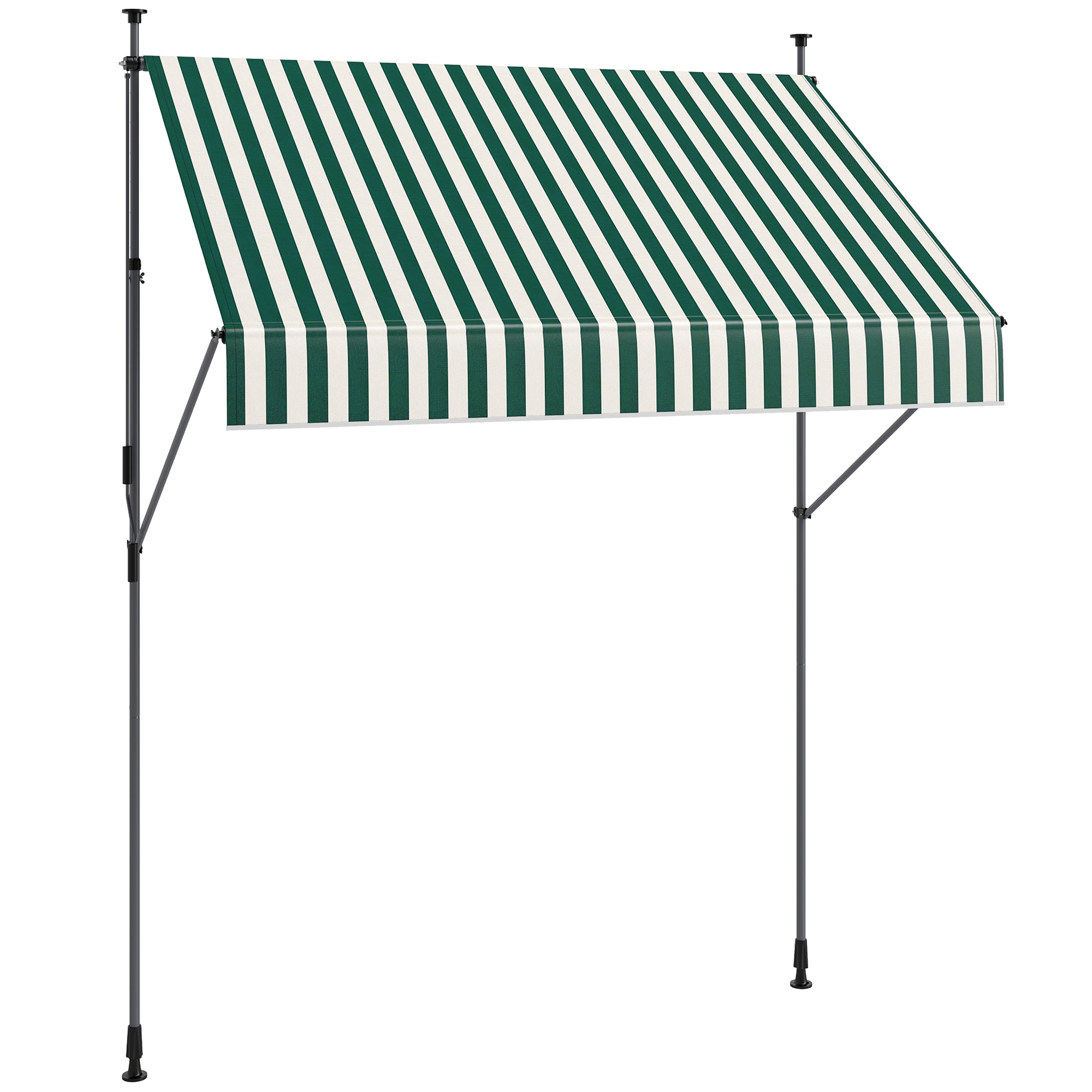 Outsunny Tenda da Sole con Supporti Regolabili e Manovella, in Alluminio, Metallo e Poliestere, 2x1.2 m, Verde e Bianco Aosom Italy