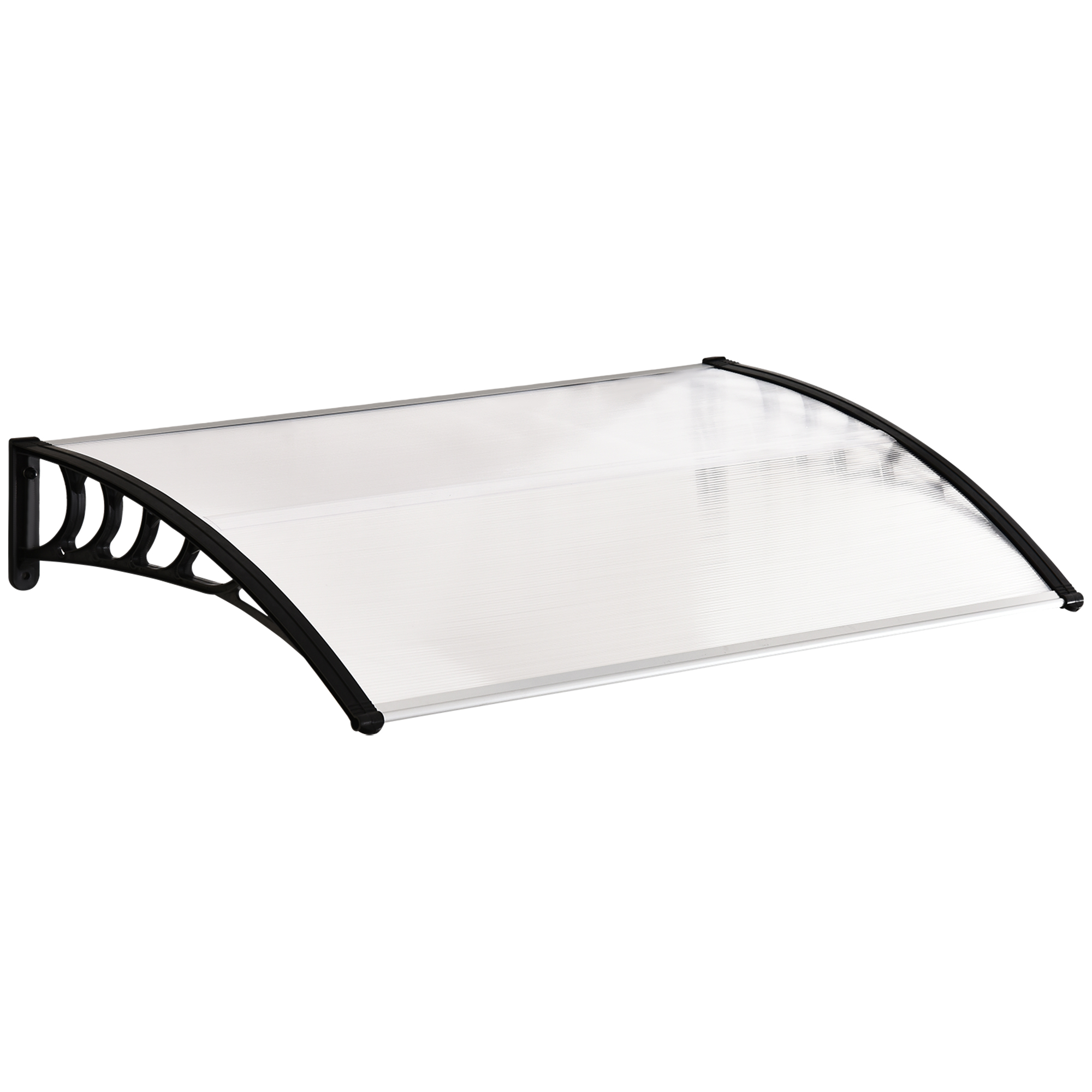 Outsunny Tenda da Sole Curva con Viti e Bulloni Inclusi, in Policarbonato, PP e Alluminio, 90x150x25 cm, Nero e Trasparente Aosom Italy