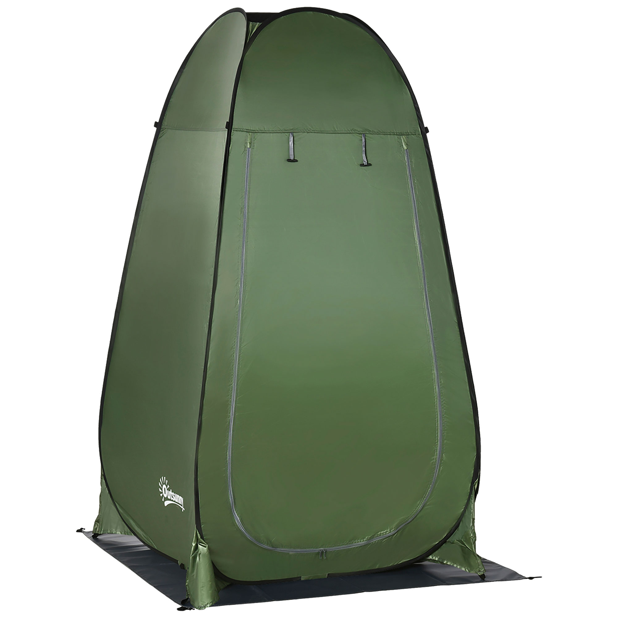 Outsunny Tenda Doccia da Campeggio e Spiaggia con Porta a Cerniera e Borsa di Trasporto, 126x124x189 cm, Verde Scuro