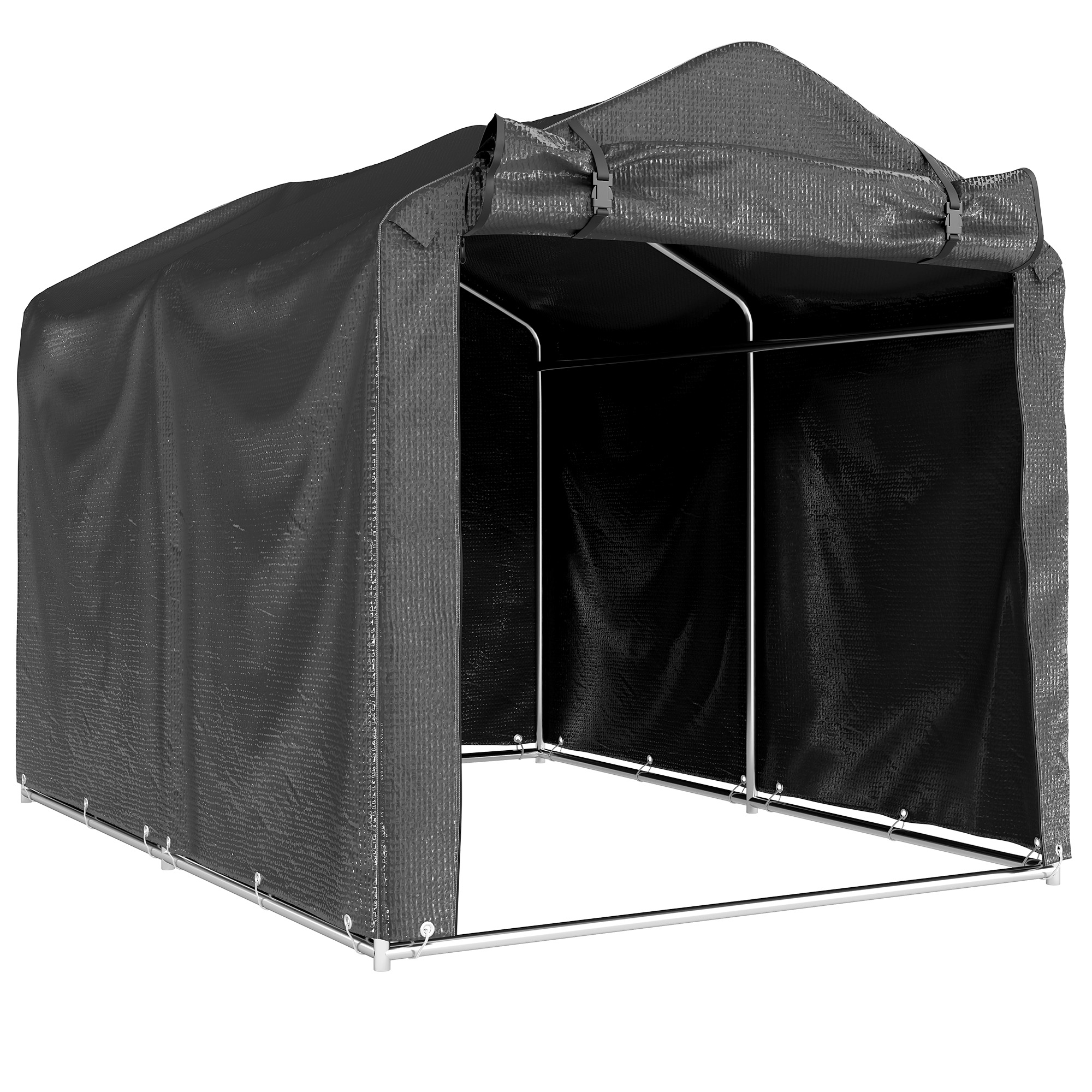 Outsunny Tenda Garage con Ingresso Avvolgibile, Corde e Picchetti, in Metallo Zincato e PE, 220x157x165 cm, Grigio Scuro