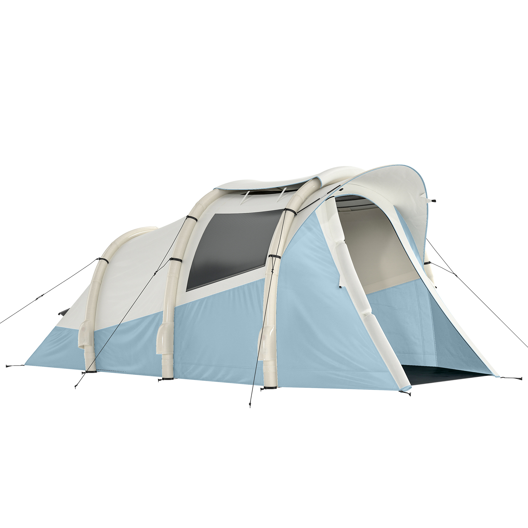 Outsunny Tenda Gonfiabile 2-3 Persone con Pompa, Camera da Letto e Zona Soggiorno, Impermeabile 3000 mm, Montaggio Rapido, Azzurro Chiaro Aosom Italy