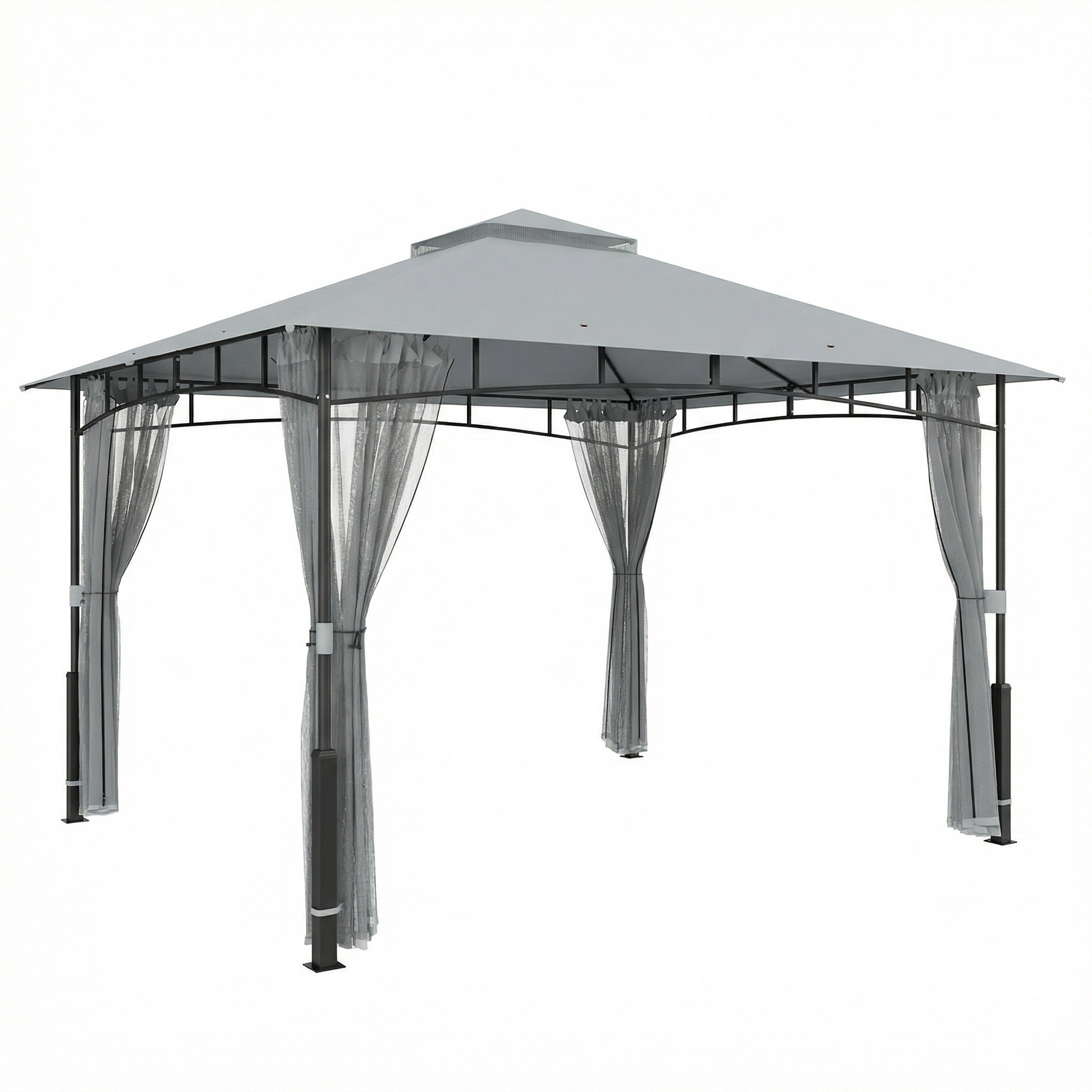 Outsunny Tenda per Giardino con Doppio Tetto Gazebo con Pareti a Rete UPF50+ per Esterno Terrazza 360x300x275 cm Grigio Aosom Italy
