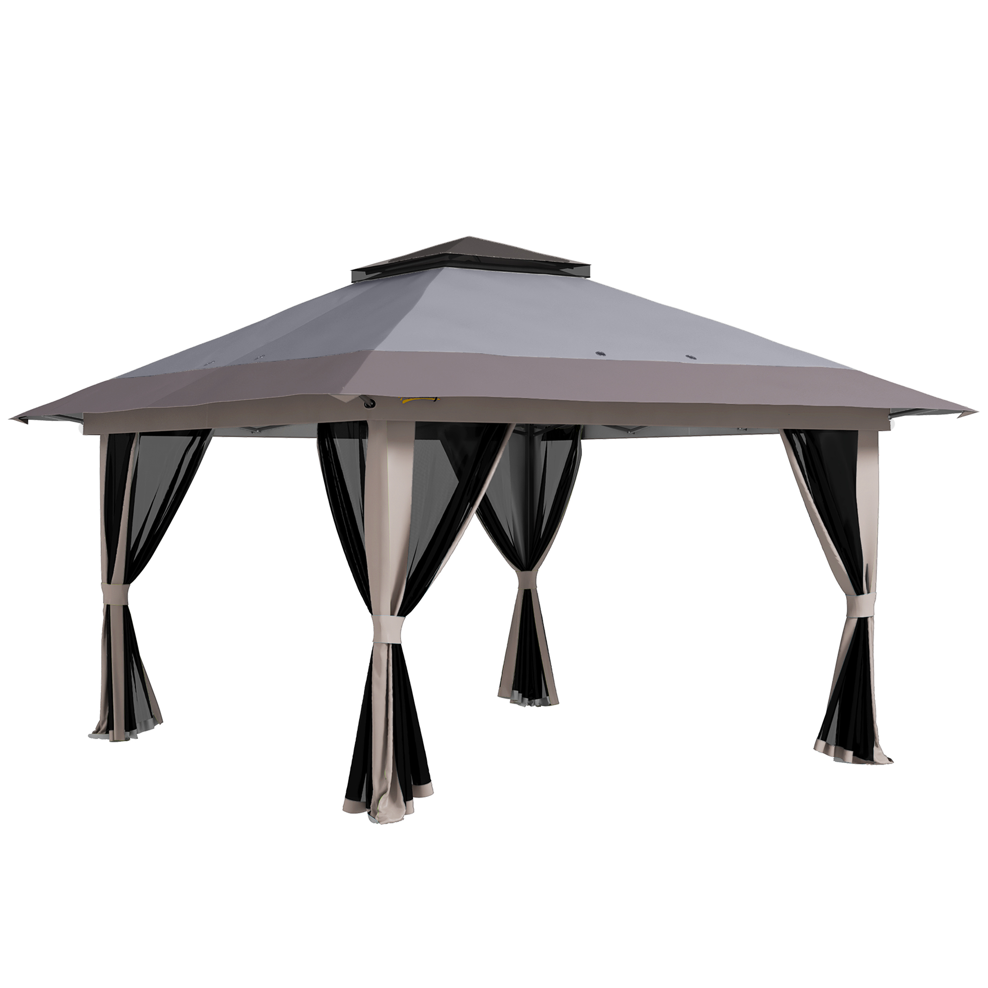 Outsunny Tenda Pieghevole Pop-up con Altezza Regolabile Protezione UV50+ Doppio Tetto e Zanzariere 4x4x2,8 m Grigio Chiaro Aosom Italy