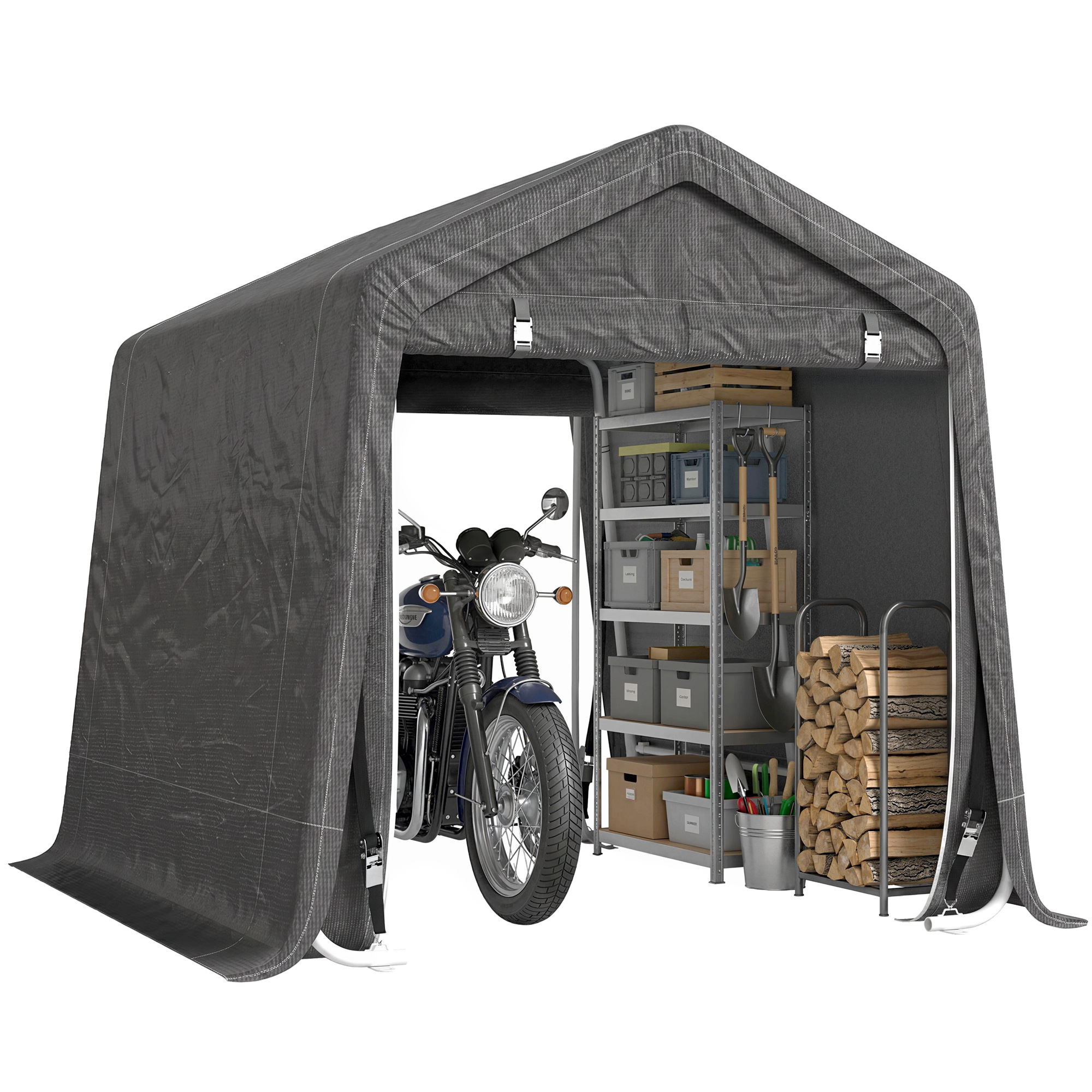 Outsunny Tendone Garage per Auto, Moto e Attrezzi in Metallo e Tessuto PE, 280x240x240cm, Grigio Aosom