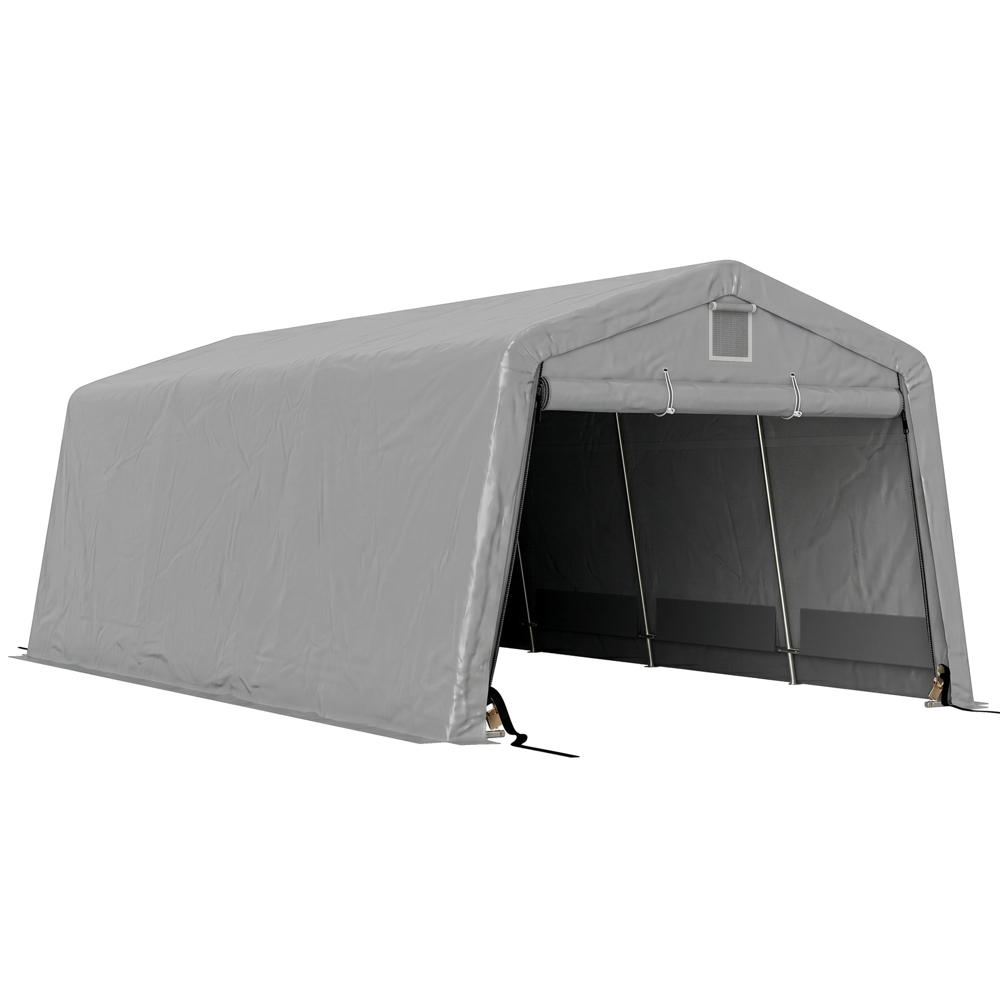 Outsunny Tendone per Auto e Feste con 2 Finestre Laterali, in Acciaio Zincato e PE, 618x265/330x240 cm, Grigio Chiaro Aosom Outsunny Tendone per Auto e Feste con 2 Finestre Laterali, in Acciaio Zincato e PE, 618x265/330x240 cm, Grigio Chiaro Aosom
