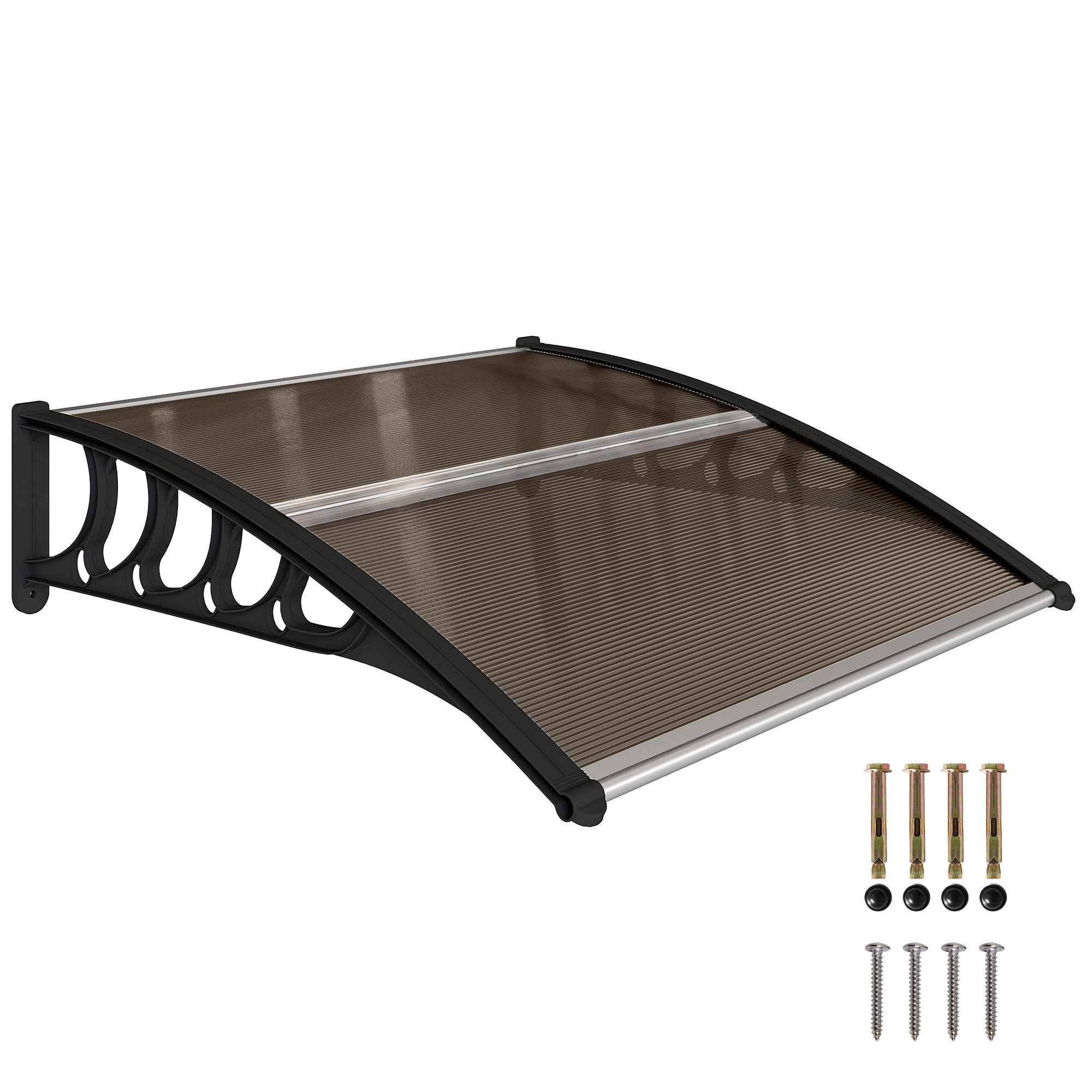 Outsunny Tettoia da Esterno in Policarbonato per Porte e Finestre con Kit Montaggio 100x100x26cm - Marrone Aosom
