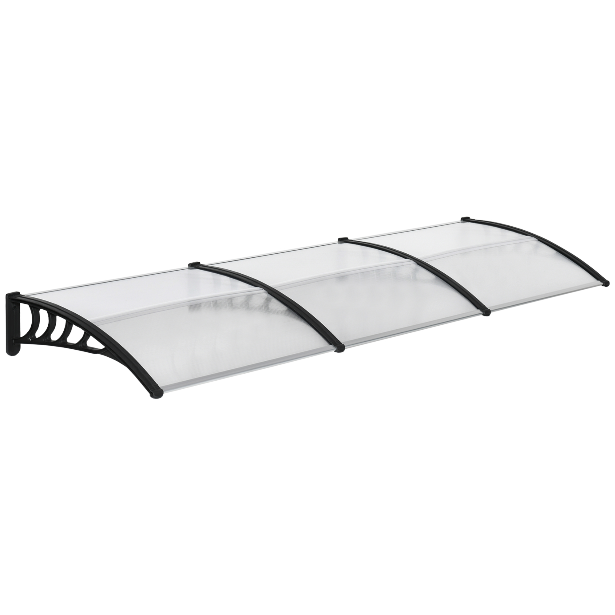 Outsunny Tettoia in Policarbonato e Alluminio per Balconi, Finestre e Porte, 303x96x27 cm, Nero e Trasparente Aosom Outsunny Tettoia in Policarbonato e Alluminio per Balconi, Finestre e Porte, 303x96x27 cm, Nero e Trasparente Aosom