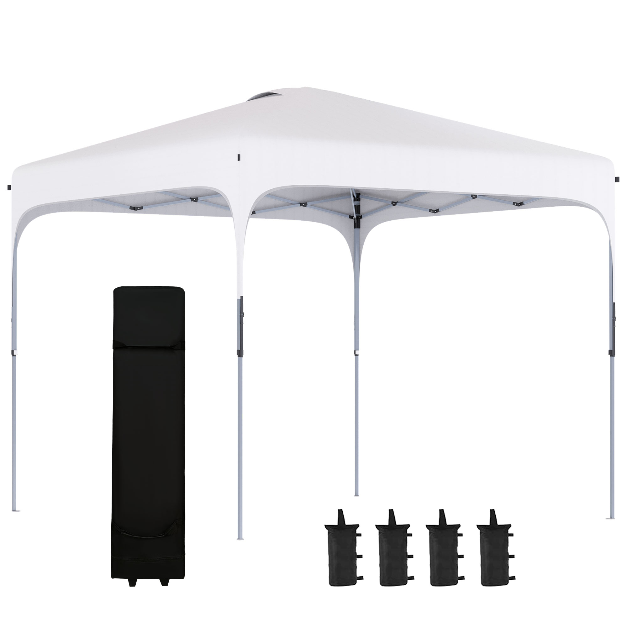Outsunny Tonnelle 2,5 x 2,5 m gazebo da giardino Pop-up pieghevole altezza regolabile su 4 livelli tessuto Oxford anti-UV50+ telaio in acciaio sacco trasportabile incluso bianco