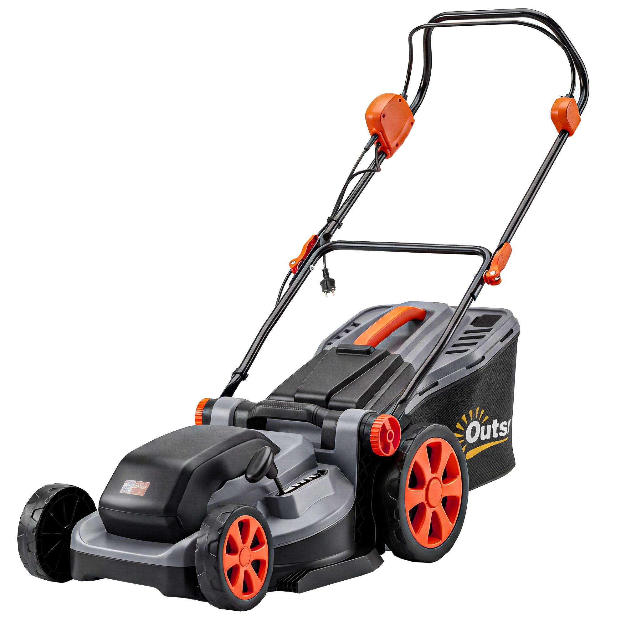 Outsunny Tosaerba Elettrico 1800W con Sacco da 50L, Manico Regolabile e 6 Altezza di Taglio 25-75 mm, Grigio Chiaro Aosom Italy