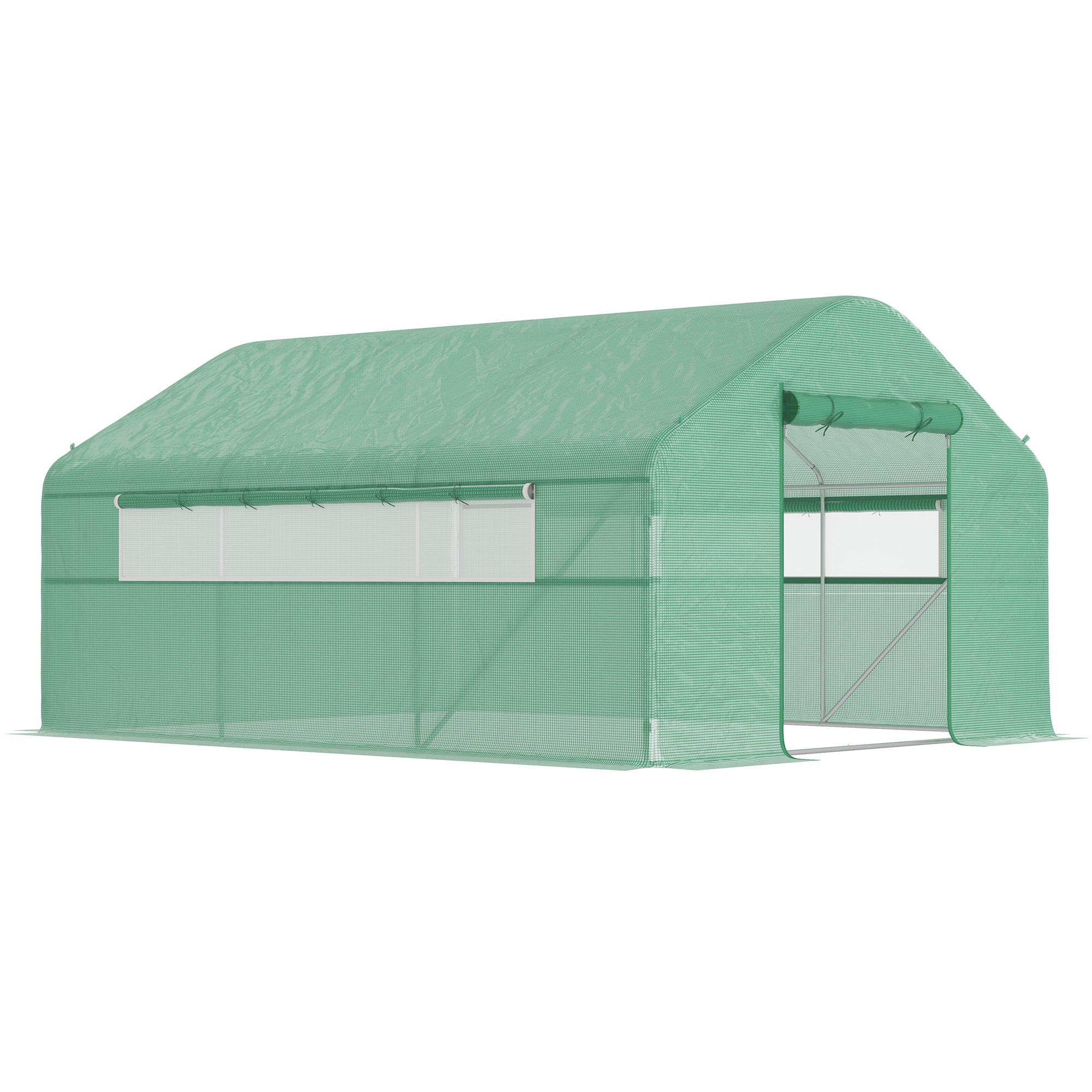 Outsunny Tunnel da giardino 4 x 3 x 2m con porte avvolgibili e ampie finestre, tunnel da giardino, verde Aosom Italy