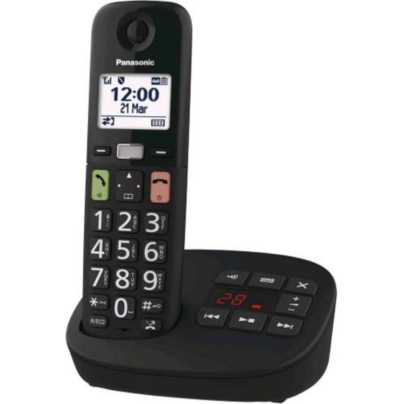 Panasonic kx-tgu130exb telefono cordless dect con segreteria tasti grandi display lcd 2.1 torcia compatibile con apparecchi acustici nero Panasonic kx-tgu130exb telefono cordless dect con segreteria tasti grandi display lcd 2.1 torcia compatibile con apparecchi acustici nero