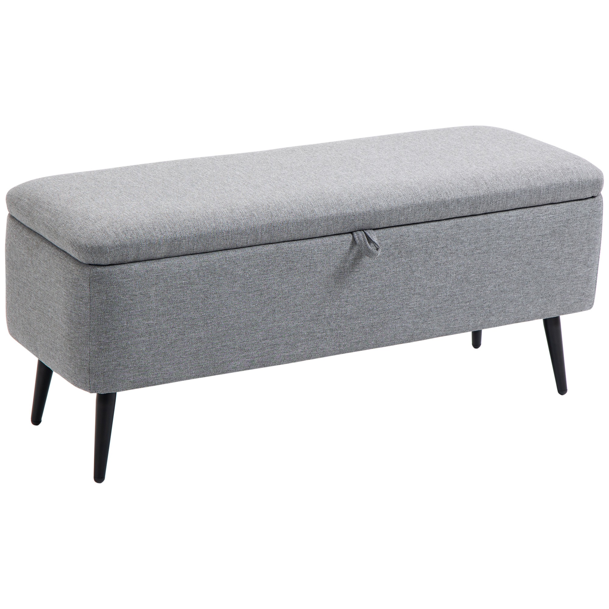 Panca contenitore HOMCOM, Pouf contenitore da comodino, Cassapanca portaoggetti in tessuto con gambe in acciaio nero, 101x38.5x44.5 cm, Grigio