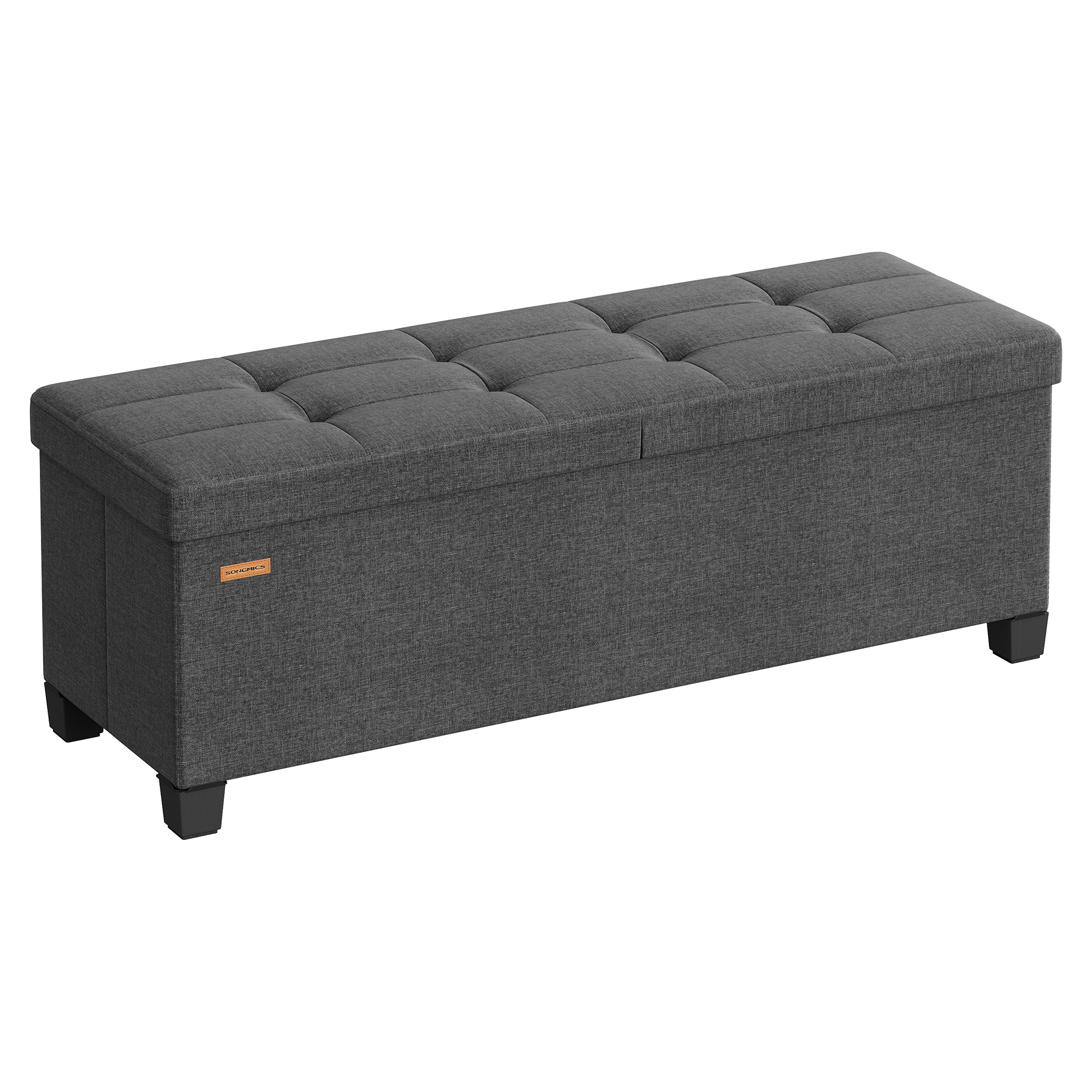 Panca contenitore SONGMICS, con gambe, cassapanca pieghevole con coperchio incernierato, per pediera, per camera da letto, corridoio, tessuto effetto lino, 110 cm, grigio ardesia
