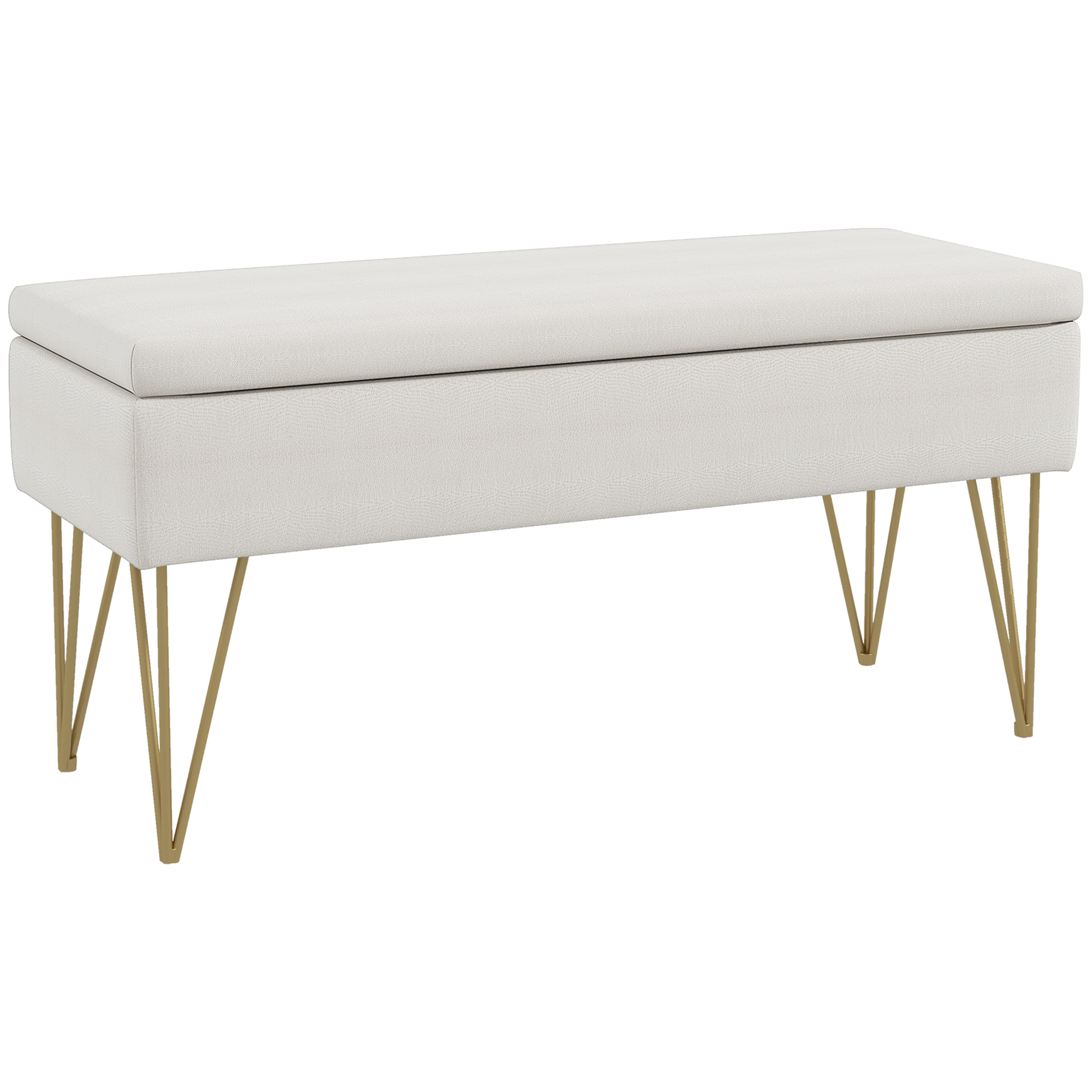 Panca letto contenitore HOMCOM 2 in tessuto effetto Linea 1 con piedini in acciaio dorato 100x40x49