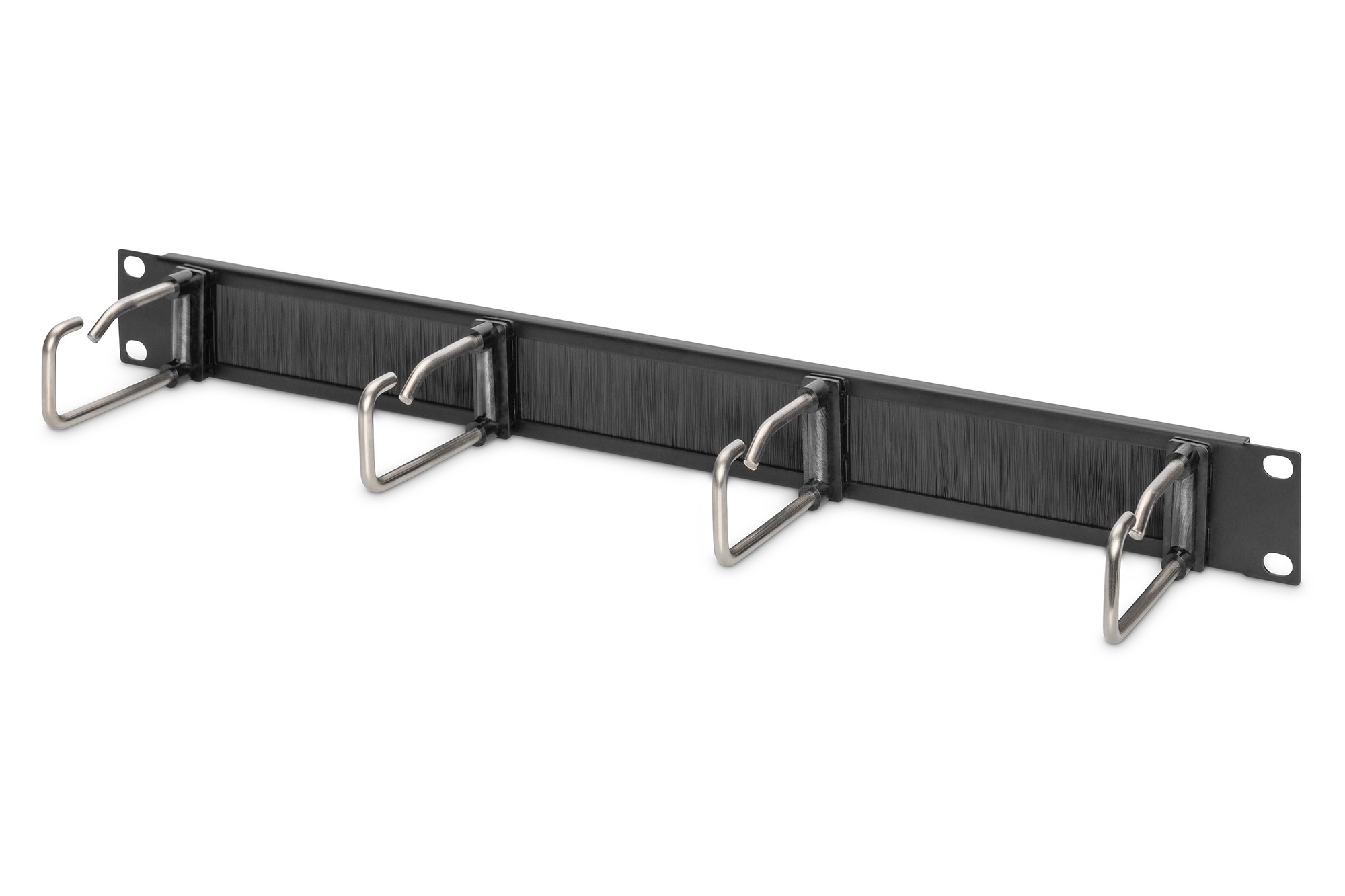 Pannello Di Gestione Cavi 1He Con Guarnizione A Spazzola 4 Anelli In Acciaio 40X75 Mm Nero (Ral 9005) Pannello Di Gestione Cavi 1He Con Guarnizione A Spazzola 4 Anelli In Acciaio 40X75 Mm Nero (Ral 9005)