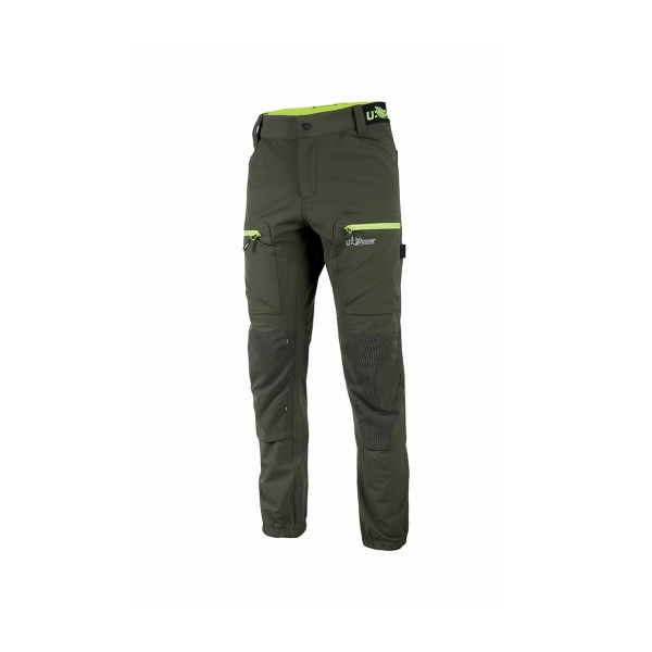 Pantaloni da lavoro estivi Upower Harmony - Taglia M - Taglio jogging impermeabili ad asciugatura rapida tasche multiple dettagli riflettenti - Verde scuro