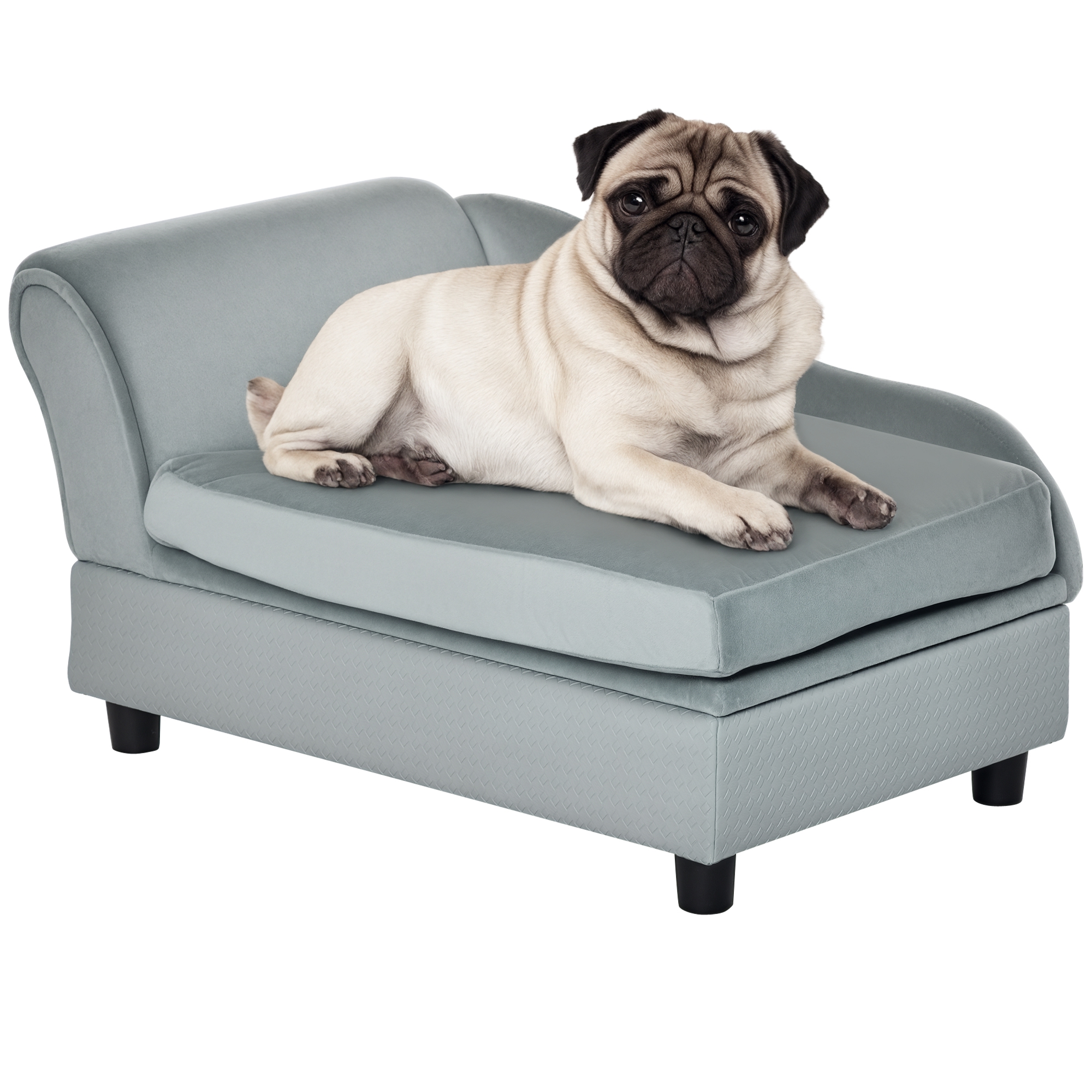 PawHut Divano per Cani e Gatti con Stile Moderno, Vano Portaoggetti, Cuscino Rimovibile, Grande Comfort, 76x45x43 cm