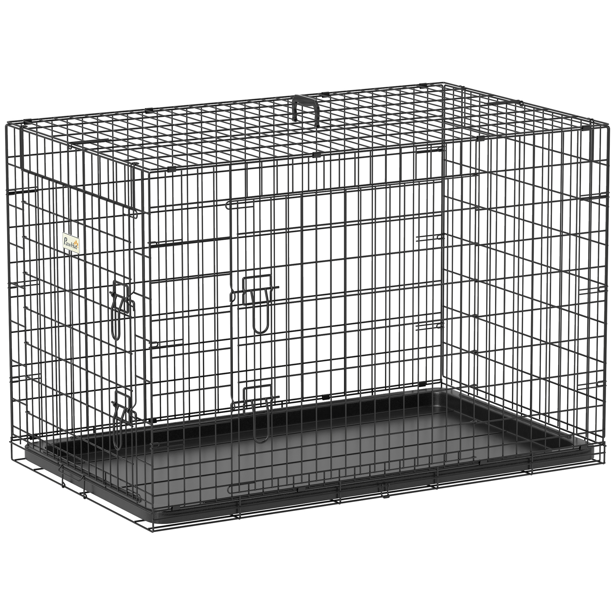 Pawhut Gabbia per cani pieghevole con 2 ante Vassoio rimovibile Maniglia per il trasporto 92X57X62,5 cm Nero