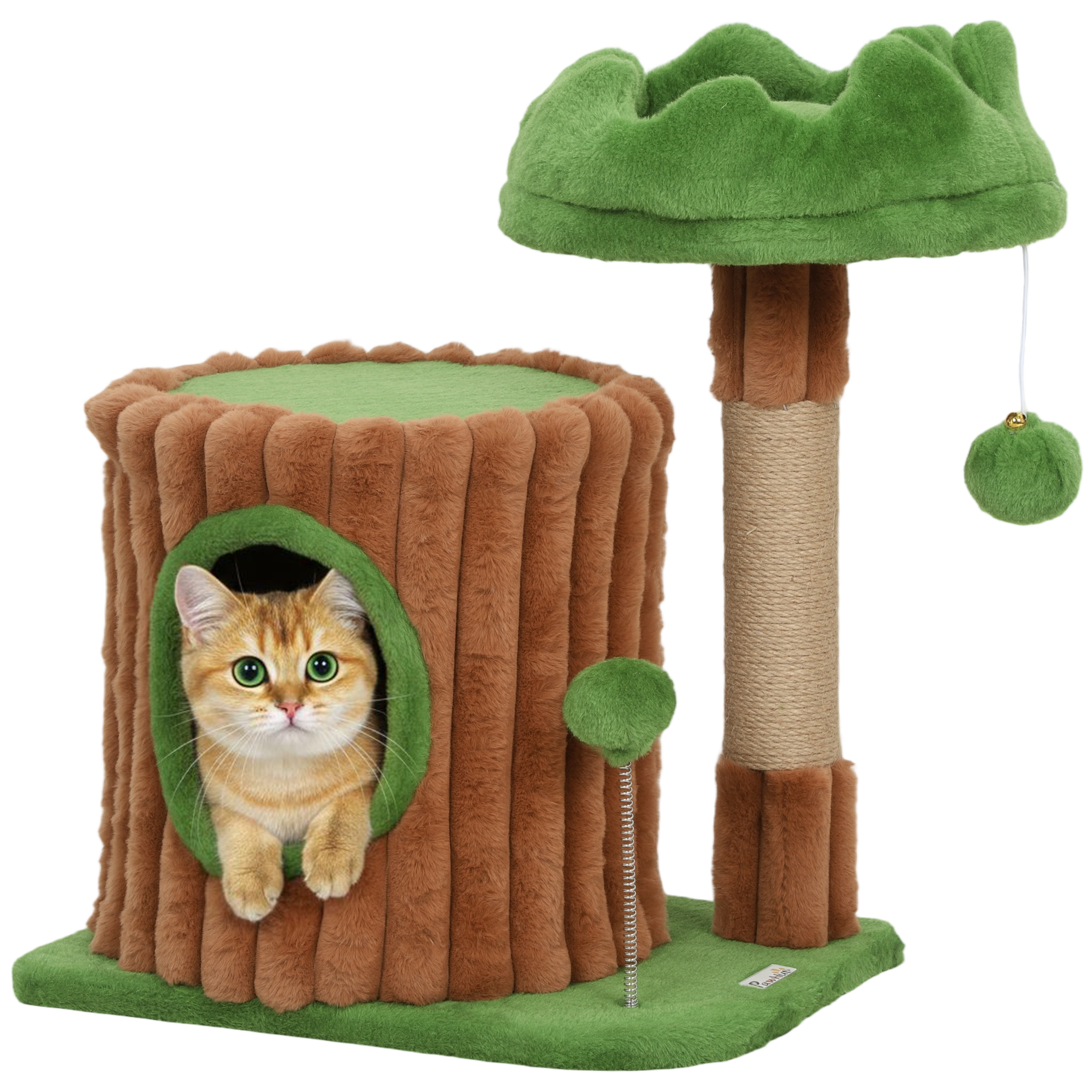 Pawhut Tiragraffi per gatti da 53 cm, design a baule con palle in iuta per letto di casa, marrone e verde