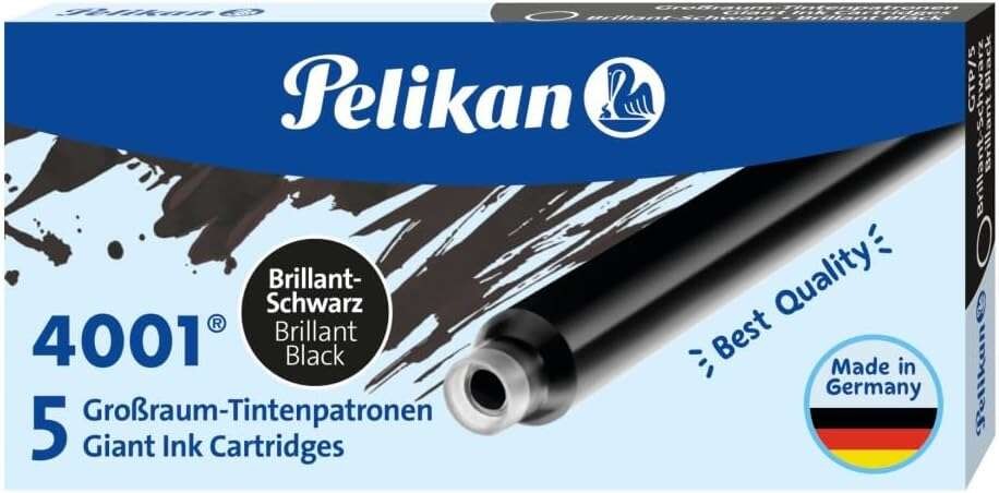 Pelikan 4001 GTP/5 Confezione da 5 Cartucce Lunghe - Inchiostro di Alta Qualità - Compatibile con Penne Stilografiche - Nero Pelikan 4001 GTP/5 Confezione da 5 Cartucce Lunghe - Inchiostro di Alta Qualità - Compatibile con Penne Stilografiche - Nero