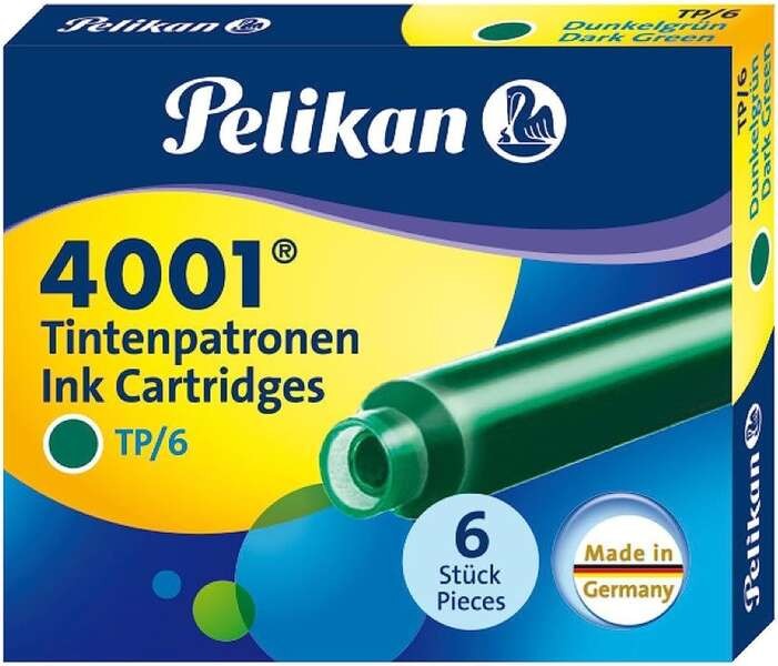 Pelikan Scatola da 6 Cartucce 4001 TP/6 - Ricarica per Penna Stilografica - Verde Scuro Pelikan Scatola da 6 Cartucce 4001 TP/6 - Ricarica per Penna Stilografica - Verde Scuro