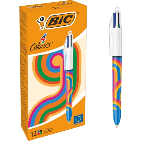 Penna a sfera a scatto Bic 4 Colours Decors Lines - Punta media 10 mm - Inchiostro a base di olio - 4 colori Penna a sfera a scatto Bic 4 Colours Decors Lines - Punta media 10 mm - Inchiostro a base di olio - 4 colori