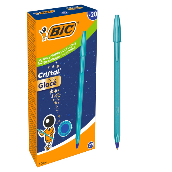Penna a sfera Bic Cristal Glace - Corpo blu metallizzato opaco - Punta tonda da 1 mm - Tratto da 04 mm - Inchiostro a base d'olio - Colore inchiostro blu Penna a sfera Bic Cristal Glace - Corpo blu metallizzato opaco - Punta tonda da 1 mm - Tratto da 04 mm - Inchiostro a base d'olio - Colore inchiostro blu