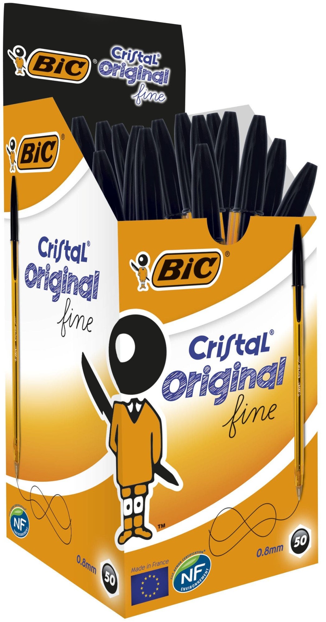 Penna a sfera fine originale Bic Cristal - Punta tonda da 08 mm - Tratto 030 mm - Inchiostro a base di olio - Traslucido - Colore nero Penna a sfera fine originale Bic Cristal - Punta tonda da 08 mm - Tratto 030 mm - Inchiostro a base di olio - Traslucido - Colore nero