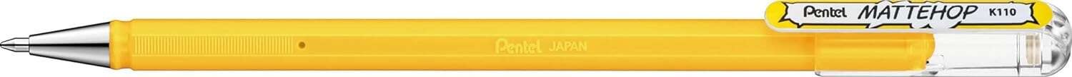 Penna a sfera Pentel Mattehop - Punta da 1 mm - Corsa da 05 mm - Inchiostro gel opaco - Realizzata con il 55% di materiali riciclati - Colore giallo Penna a sfera Pentel Mattehop - Punta da 1 mm - Corsa da 05 mm - Inchiostro gel opaco - Realizzata con il 55% di materiali riciclati - Colore giallo