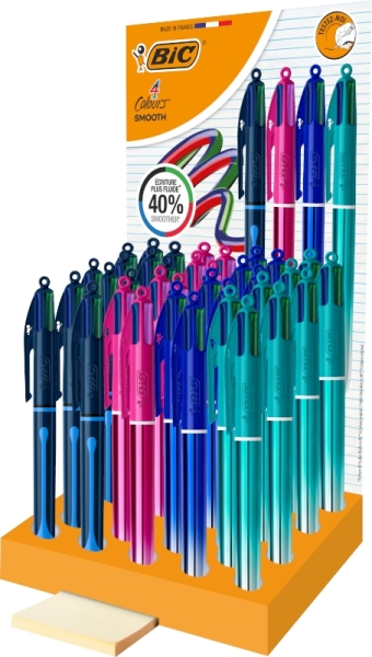Penna a sfera retrattile Bic 4 Colors Smooth Gradient and Drop con display - Punta media da 10 mm - Scrittura più fluida del 40% - 4 colori Penna a sfera retrattile Bic 4 Colors Smooth Gradient and Drop con display - Punta media da 10 mm - Scrittura più fluida del 40% - 4 colori