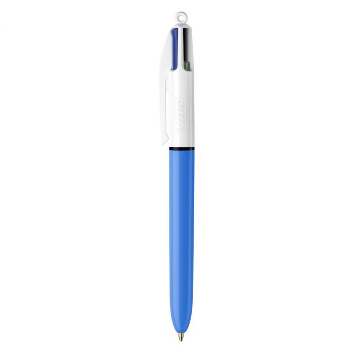 Penna a sfera retrattile Bic 4 Colours Original - Punta media da 10 mm - Inchiostro a base d'olio - Fusto blu/bianco - 4 colori Penna a sfera retrattile Bic 4 Colours Original - Punta media da 10 mm - Inchiostro a base d'olio - Fusto blu/bianco - 4 colori