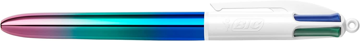 Penna a sfera retrattile Bic con gradiente a 4 colori - Punta media da 10 mm - Inchiostro a base di olio - Corpo bianco/gradiente tricolore - 4 colori Penna a sfera retrattile Bic con gradiente a 4 colori - Punta media da 10 mm - Inchiostro a base di olio - Corpo bianco/gradiente tricolore - 4 colori
